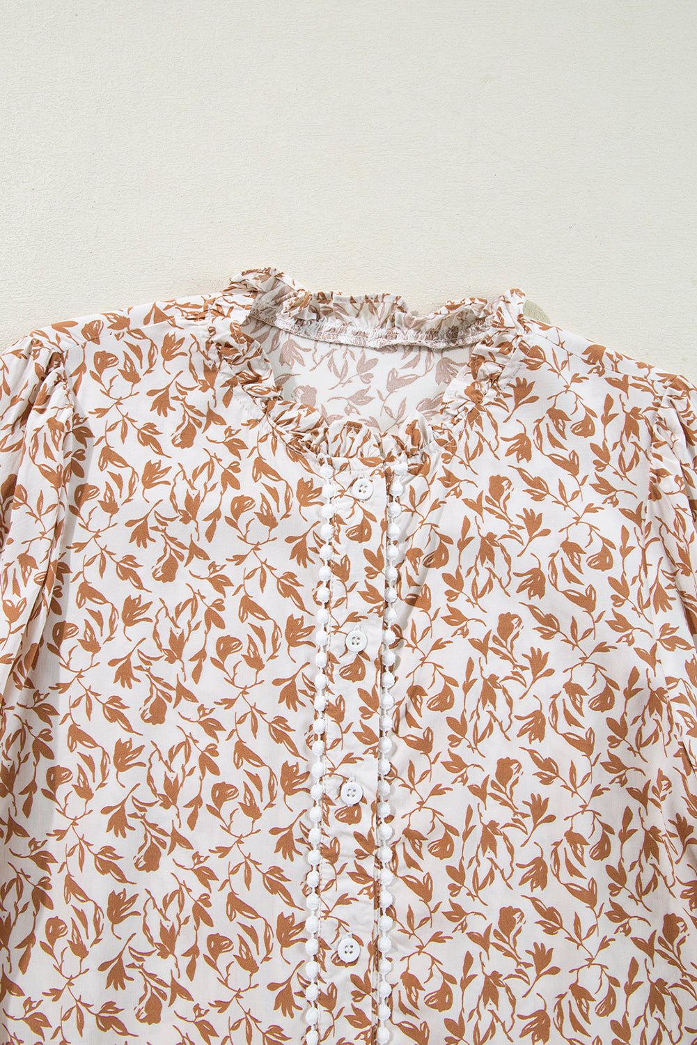 Printed Floral Print Lace Detail Puff Sleeve Shirt