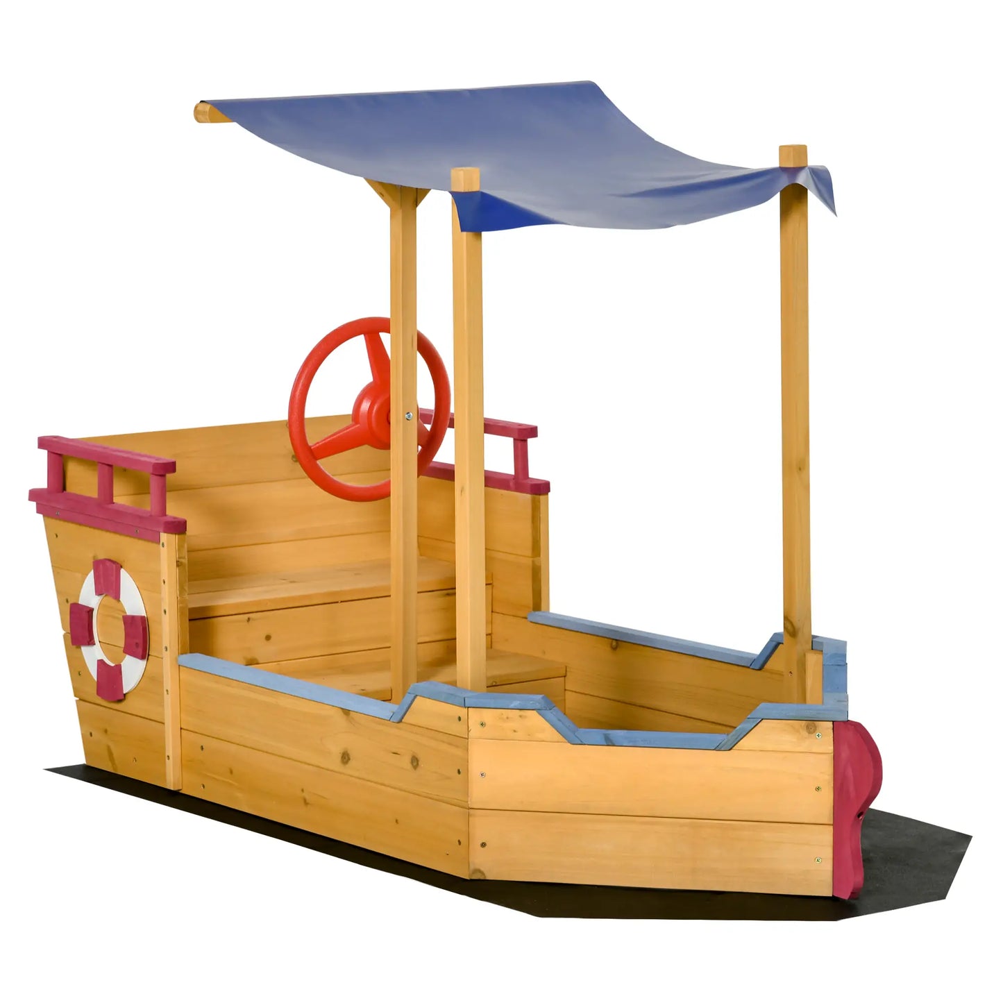 Kids Pirate Ship Wooden Sand Pit with Canopy Shade