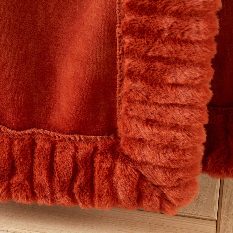 Velvet and Faux Fur Throw in Burnt Orange by Catherine Lansfield