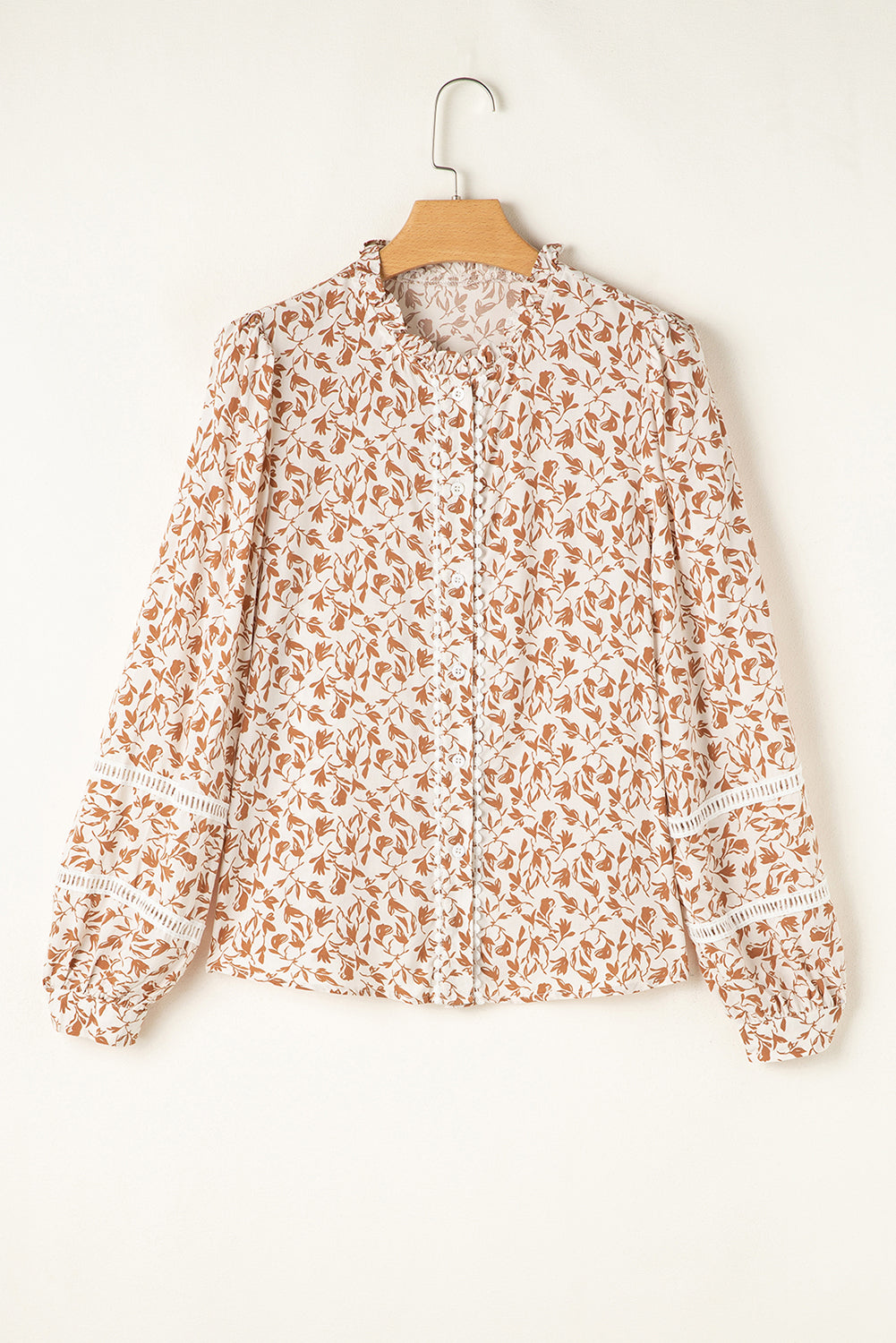 Printed Floral Print Lace Detail Puff Sleeve Shirt