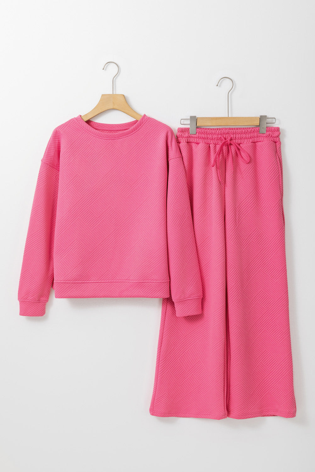 Textured Loose Slouchy Long Sleeve Top and Pants Set