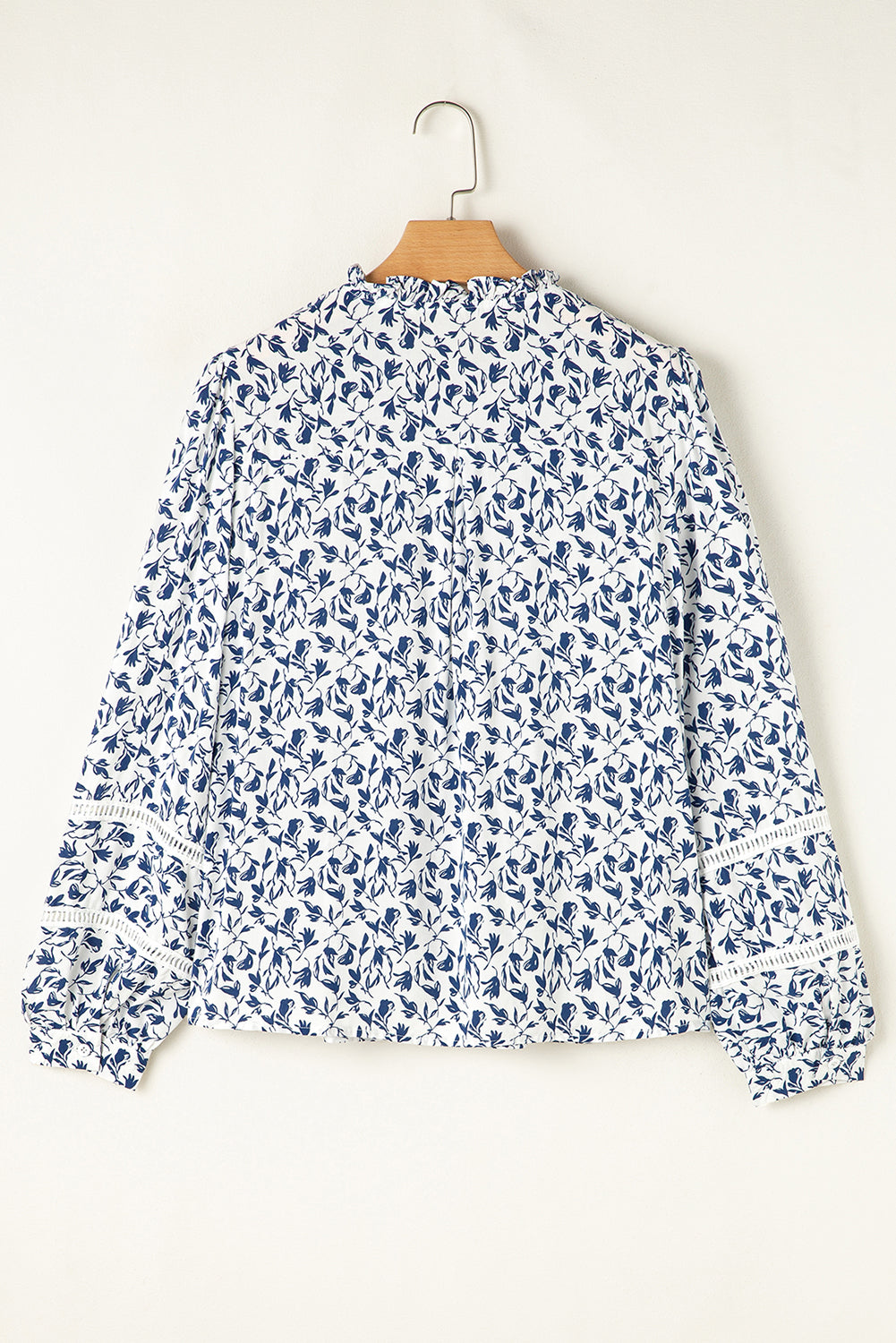Printed Floral Print Lace Detail Puff Sleeve Shirt