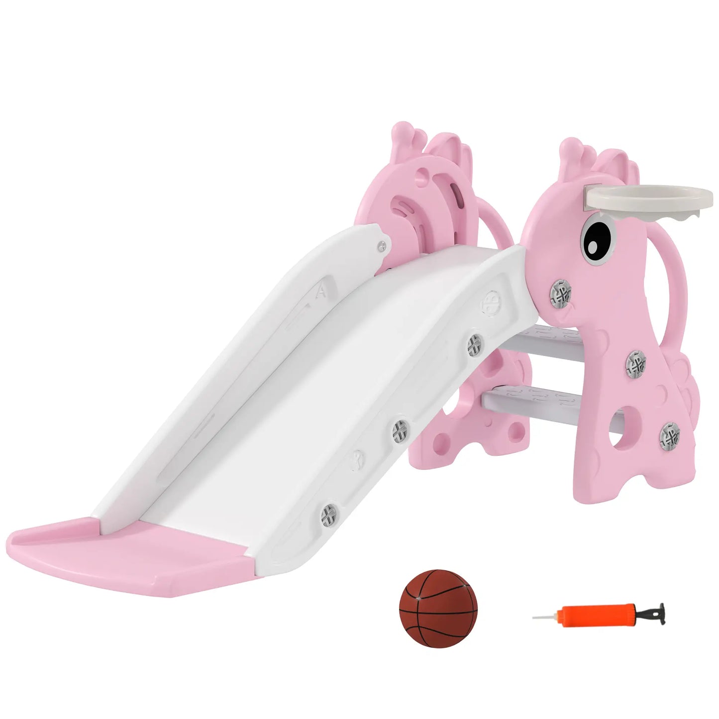 3 in 1 Kids Giraffe Shape Slide with Climber, Basketball Hoop and Ball