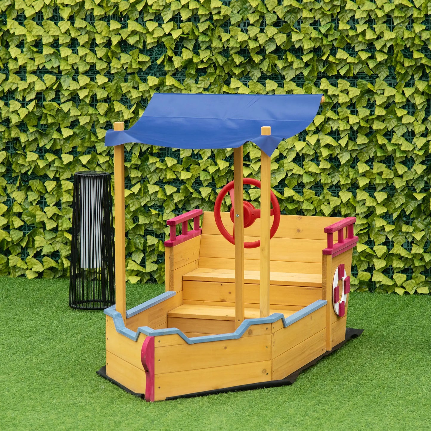 Kids Pirate Ship Wooden Sand Pit with Canopy Shade