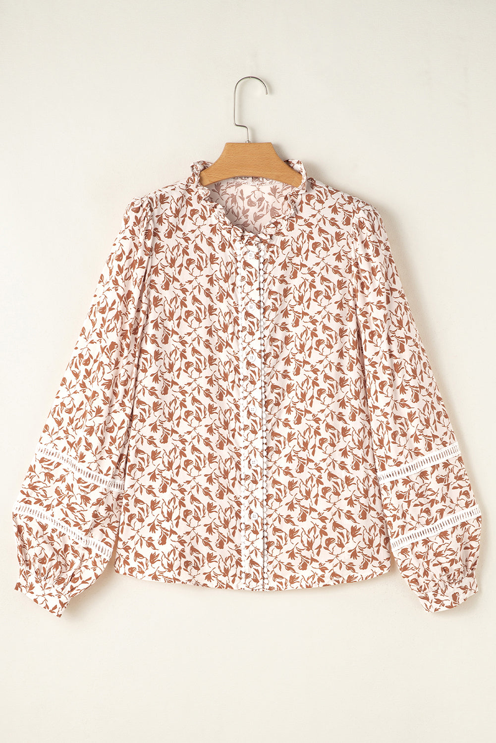 Printed Floral Print Lace Detail Puff Sleeve Shirt