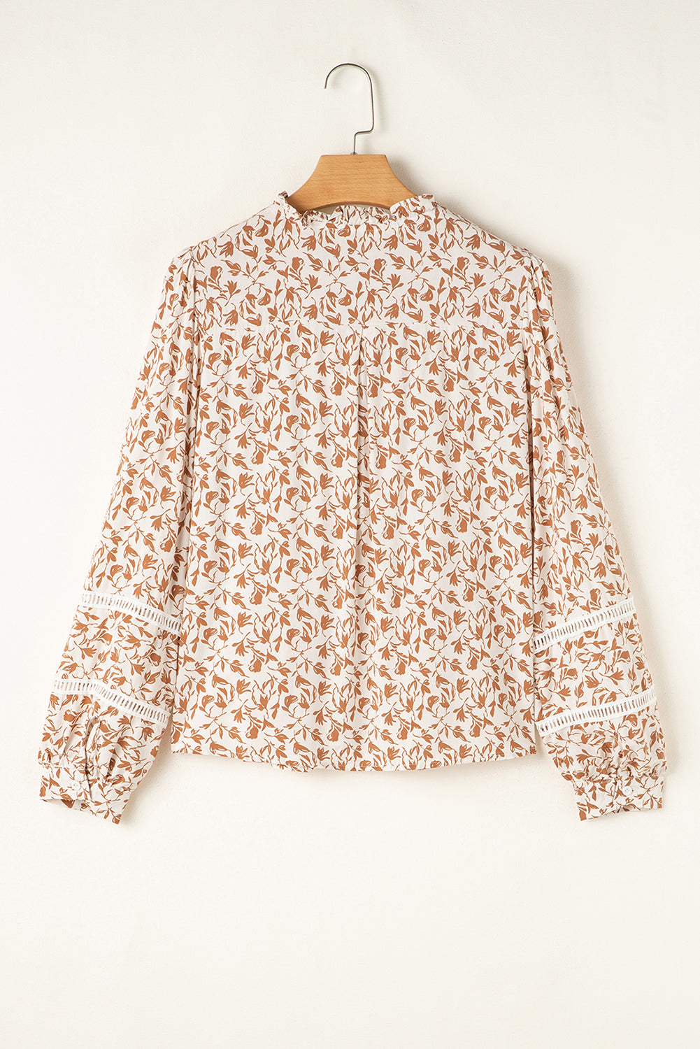 Printed Floral Print Lace Detail Puff Sleeve Shirt