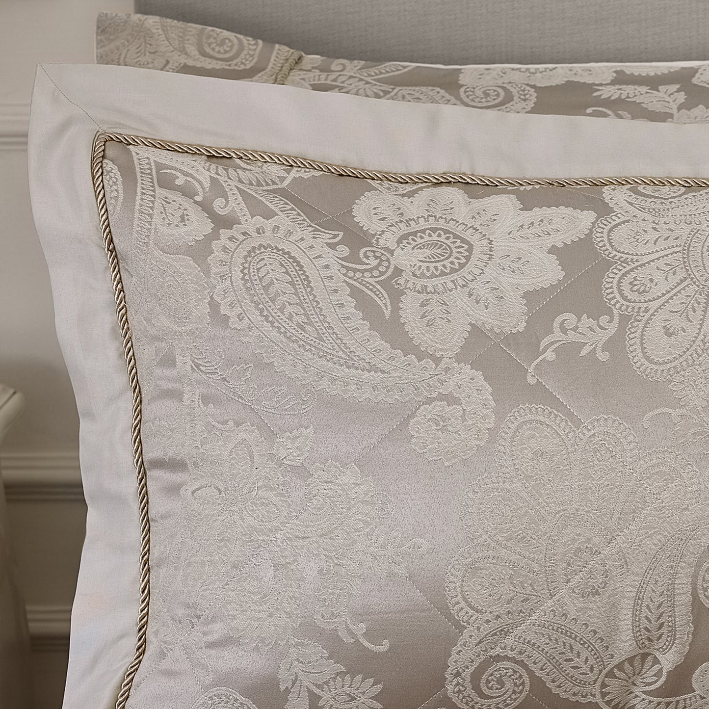 Opulent Jacquard Quilted Pillow Sham Pair in Champagne Gold by Catherine Lansfield