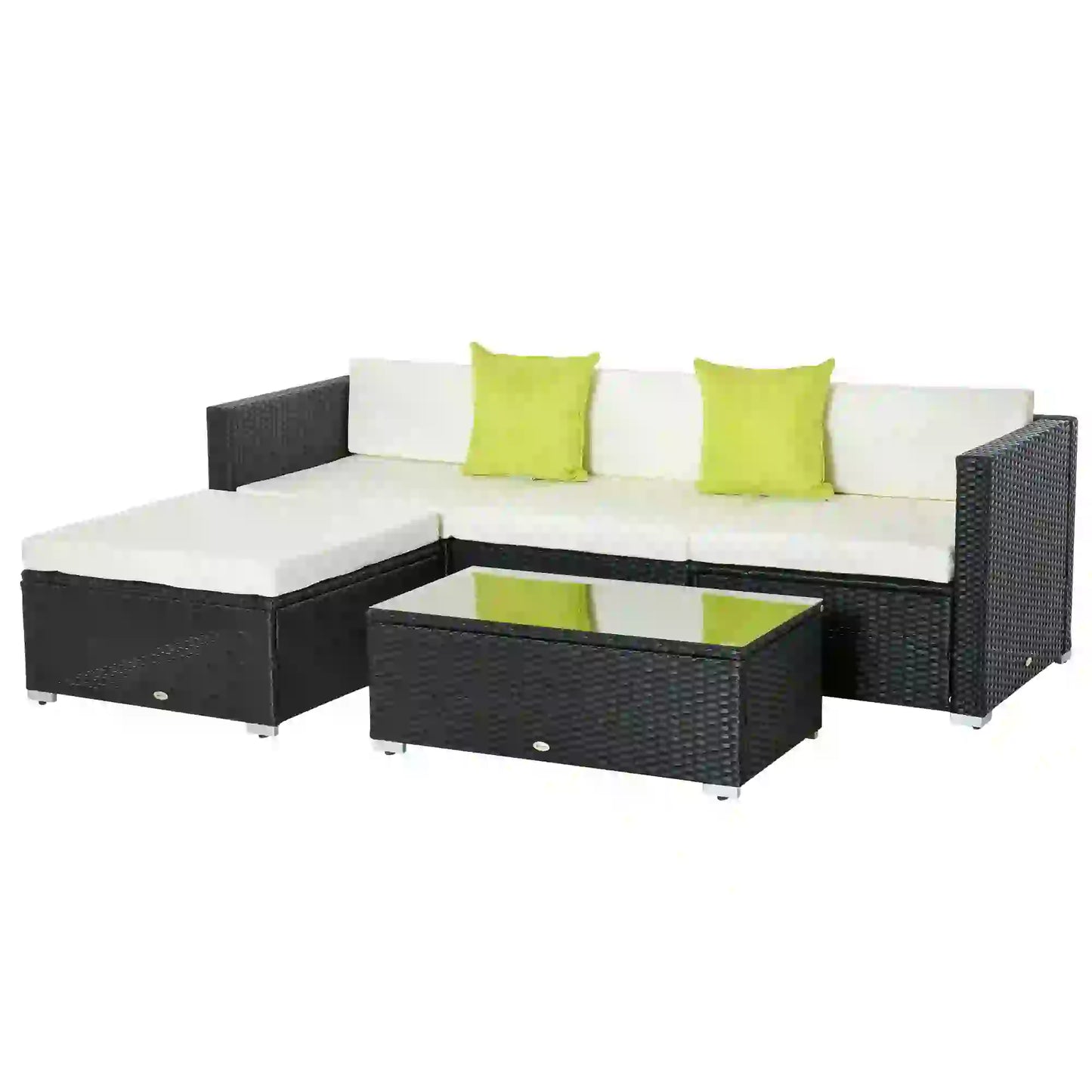 4-Seater Rattan Sofa Set Set with Cushions - Black