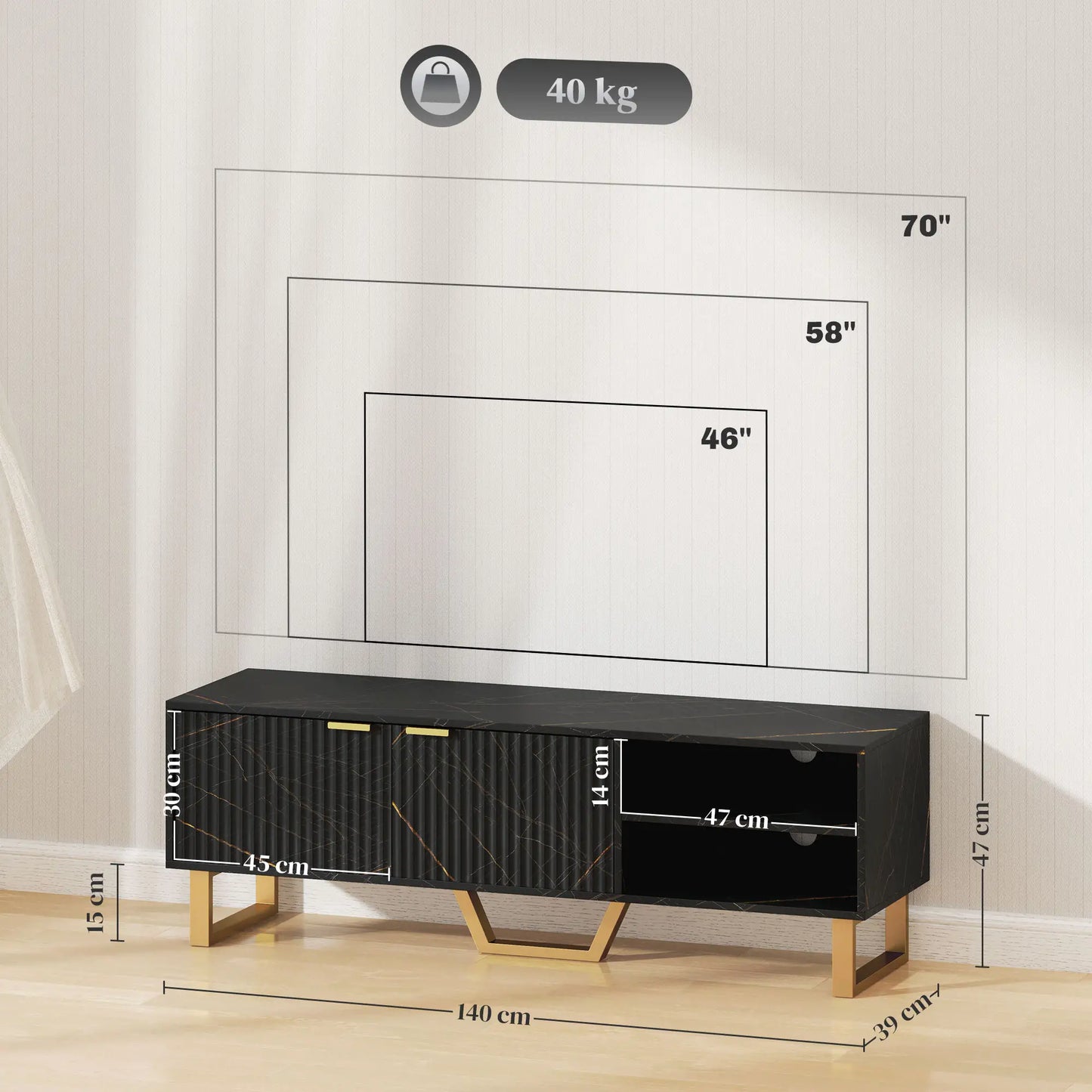 Black Marble Effect TV Stand for up to 70" TVs
