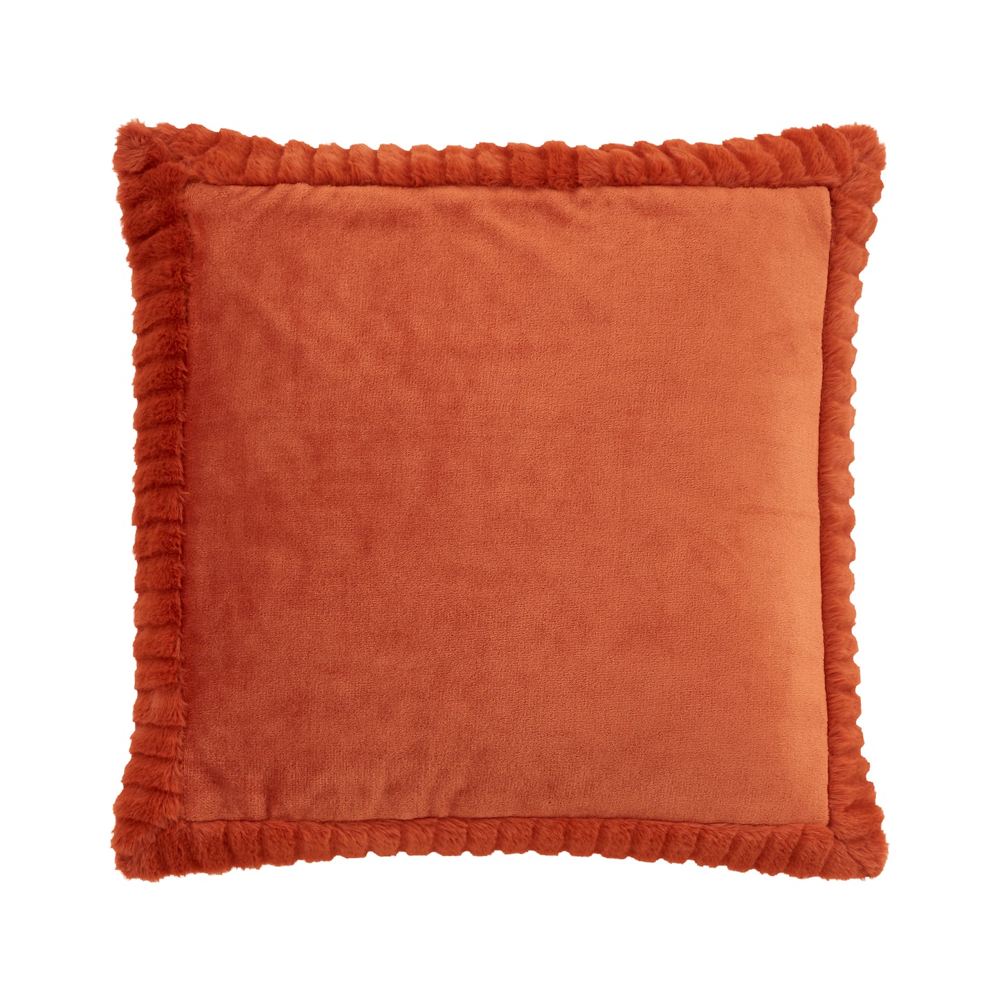 Velvet and Faux Fur Soft Touch Filled Cushion Cushion in Burnt Orange by Catherine Lansfield