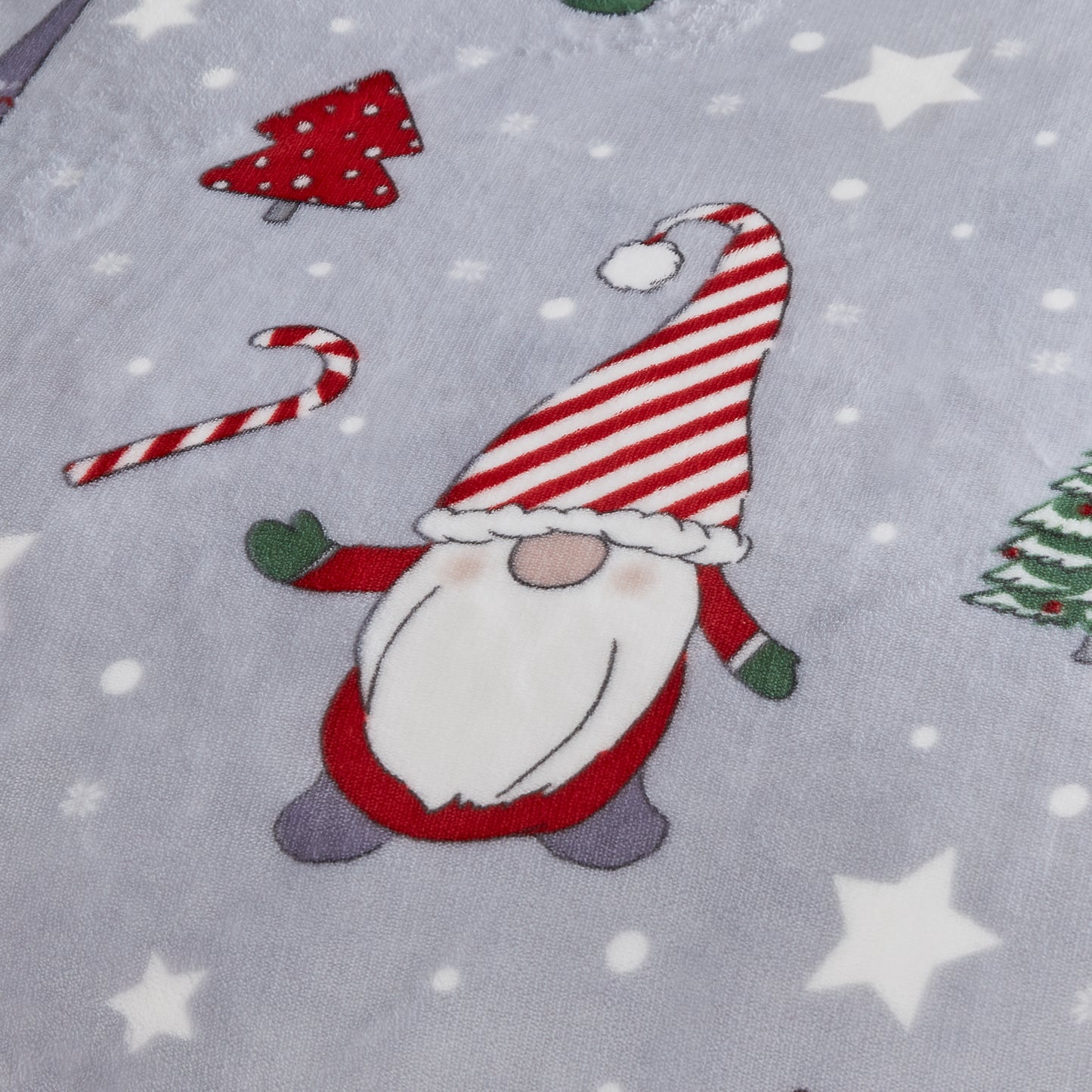 Christmas Festive Gnomes Cosy Fleece Duvet Cover Set in Grey