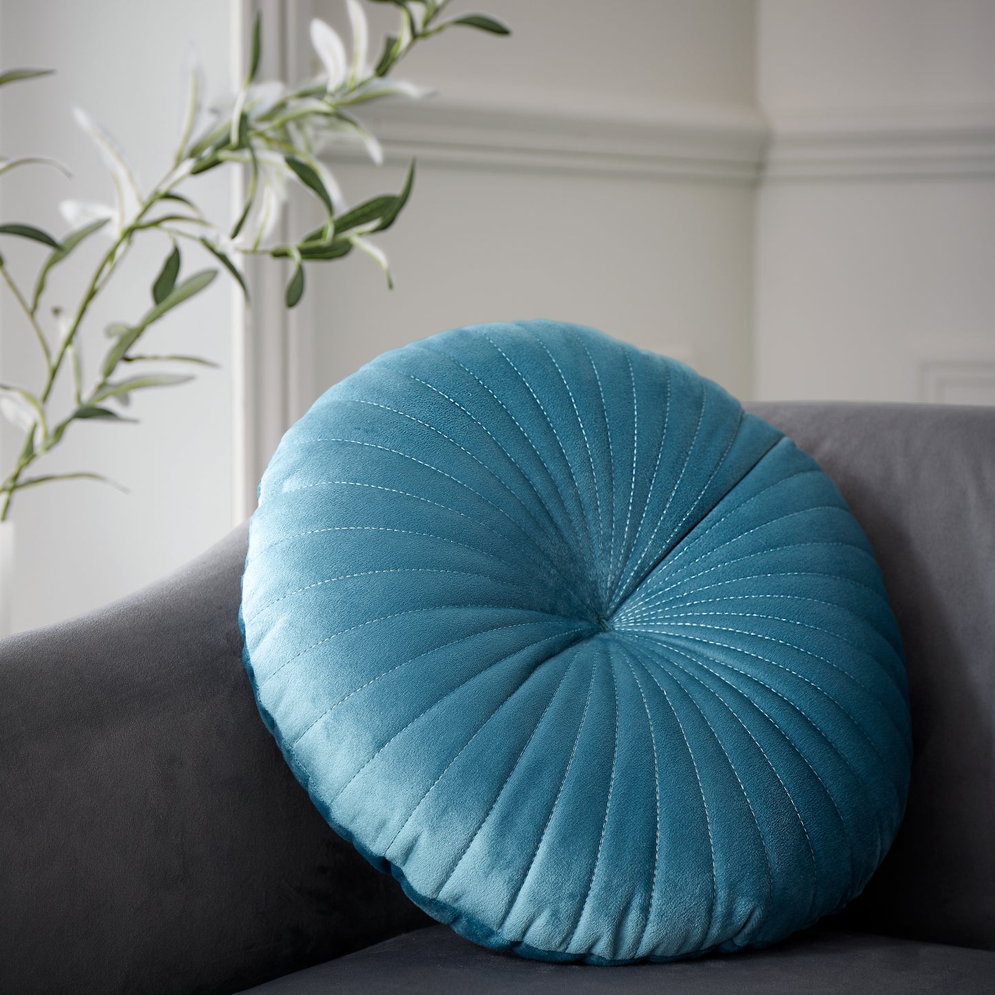 Round Soft Touch Cushion in Teal by Catherine Lansfield