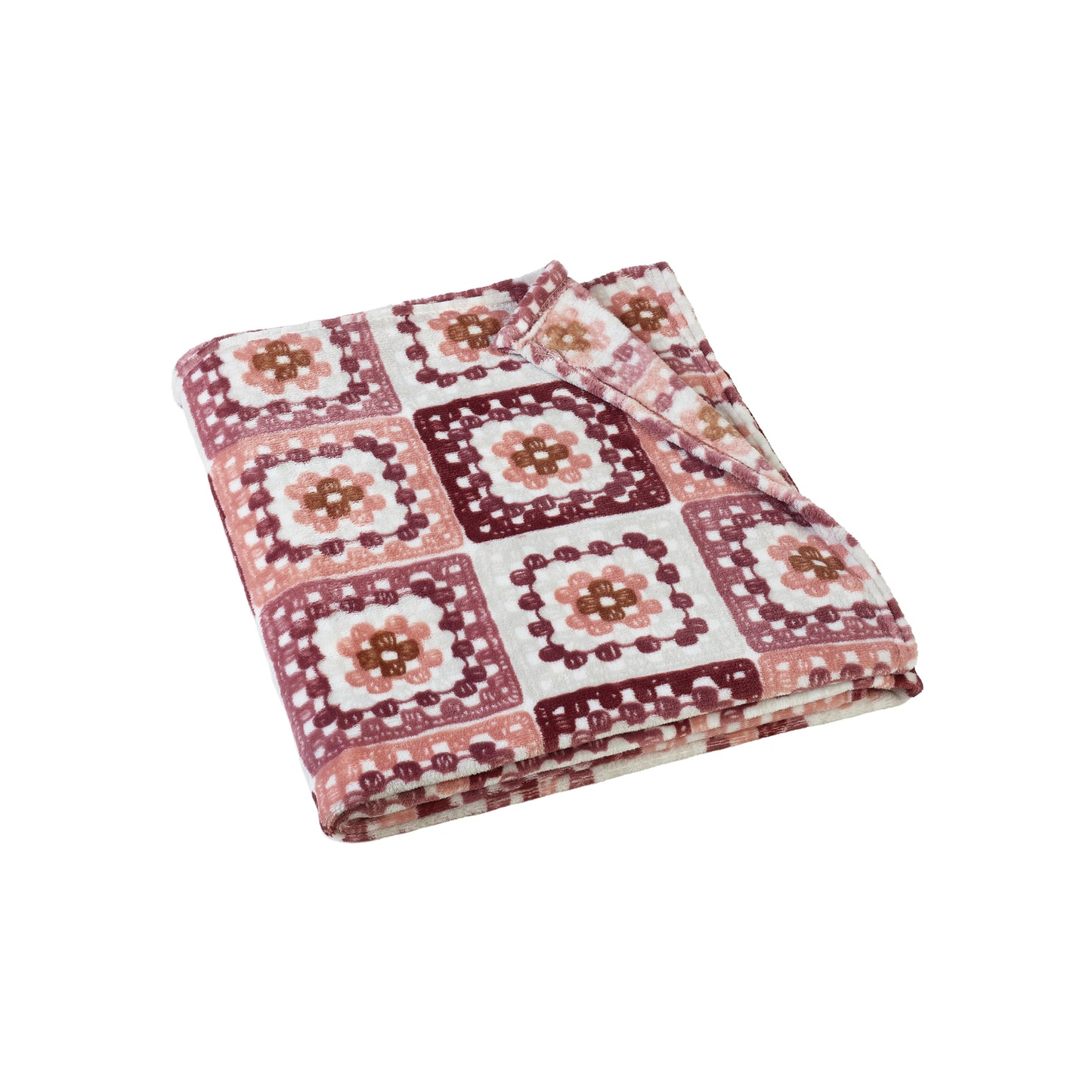 Catherine Lansfield Pink Crochet Print Blanket Throw