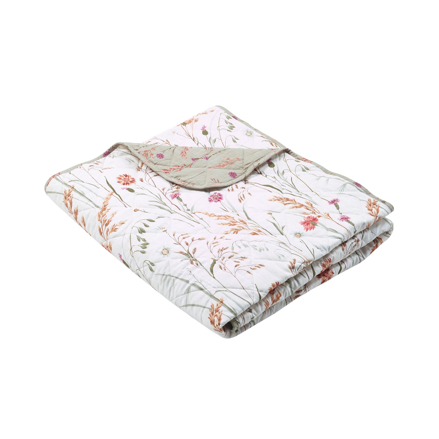 Catherine Lansfield Green Brushed Grasmere Floral Cotton Reversible Quilted Bedspread