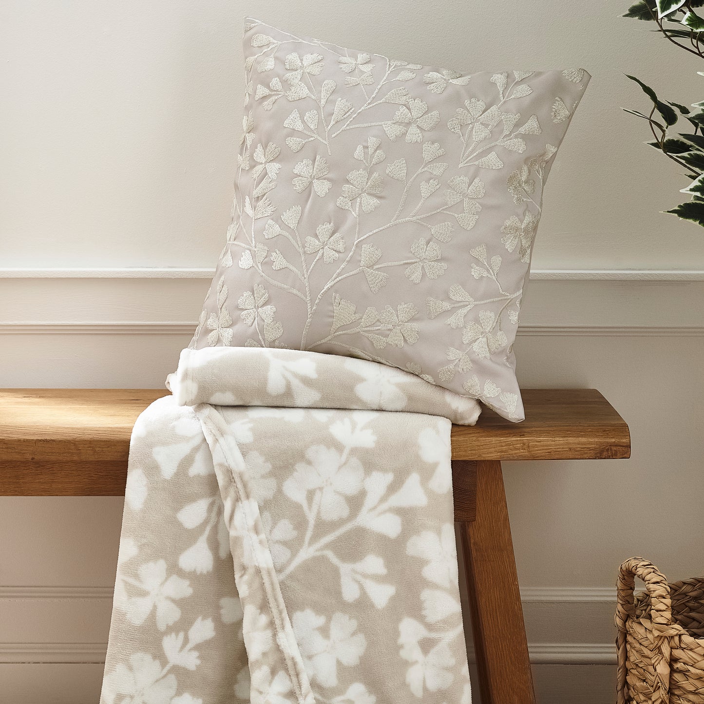 Brooke Floral 45x45 cm Cushion in Natural by Catherine Lansfield