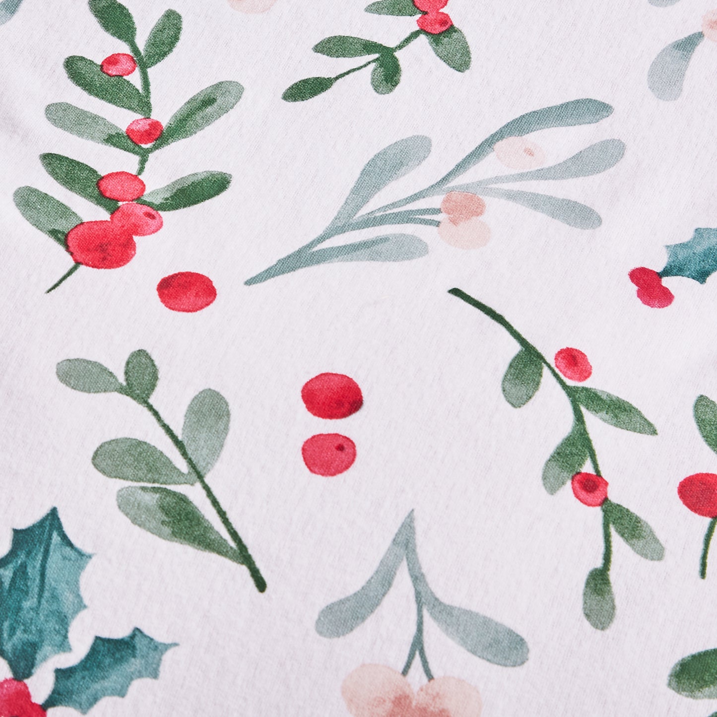 Brushed Cotton Christmas Holly and Mistletoe Duvet Cover Set in White Green