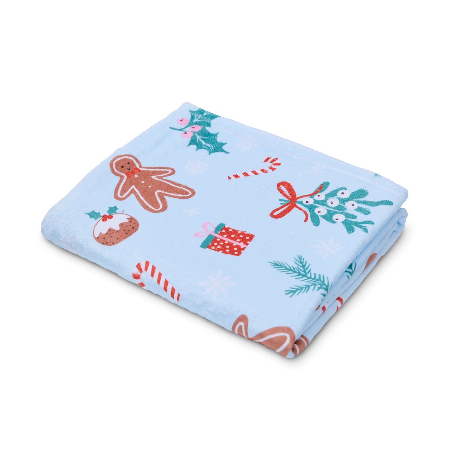 Catherine Lansfield Blue Christmas Gingerbread Soft and Cosy Fleece Throw
