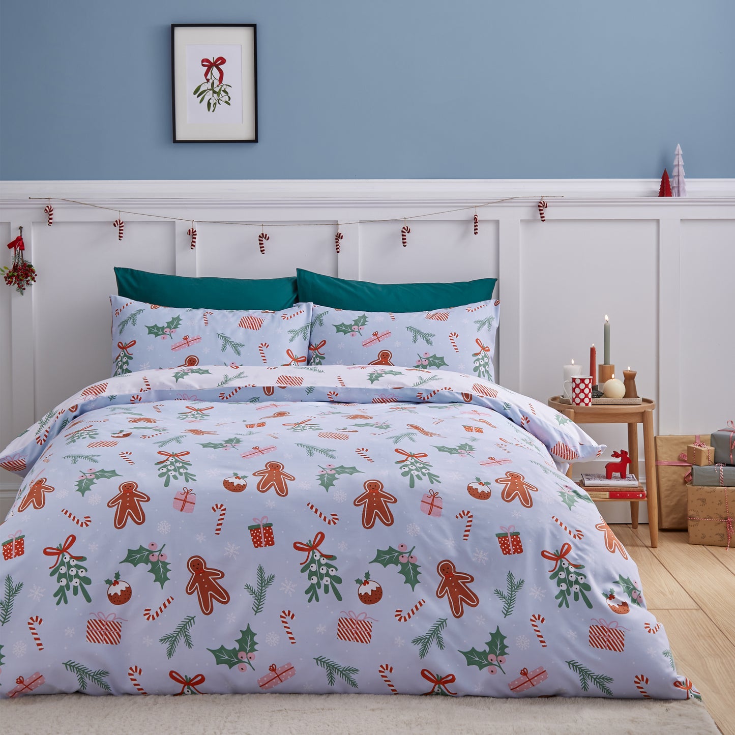 Catherine Lansfield Blue Christmas Gingerbread Man Duvet Cover Set