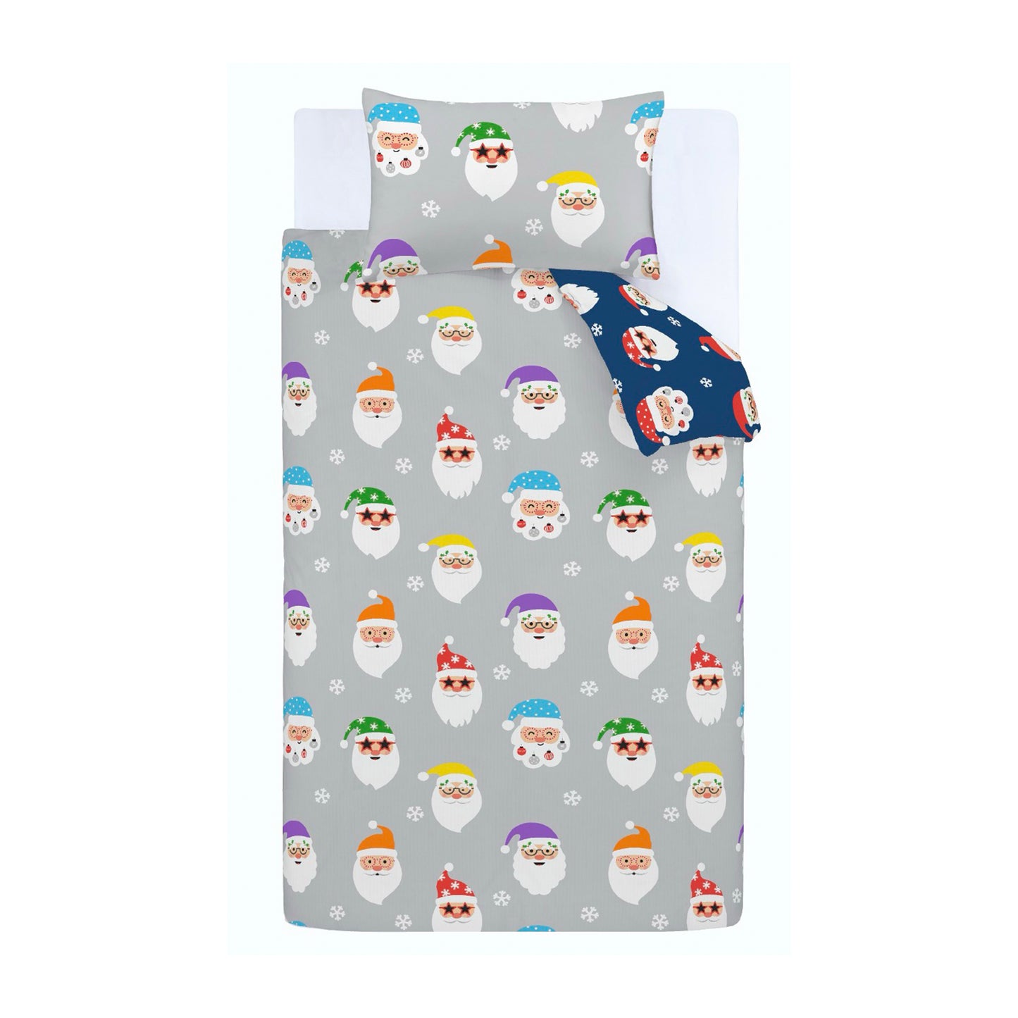 Christmas Santa Spec-Tacular Reversible Duvet Cover Set in Grey