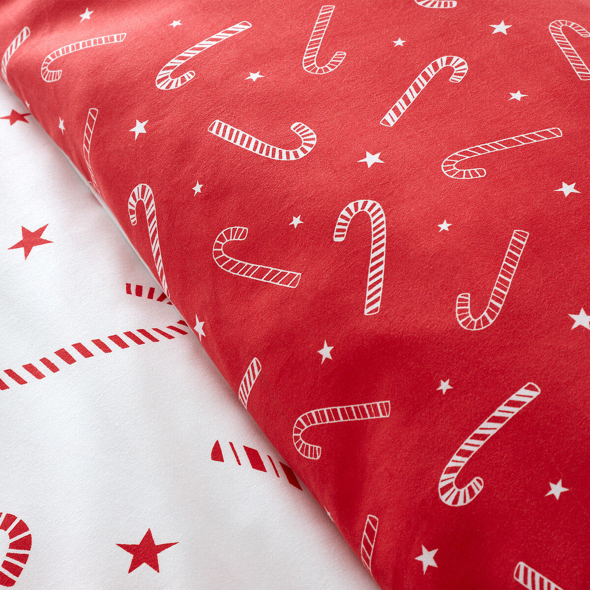 Catherine Lansfield White Christmas Candy Cane Reversible Duvet Cover Set