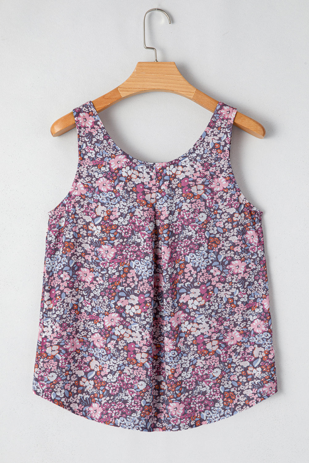 Boho Floral Pleated Button Front Sleeveless Top
