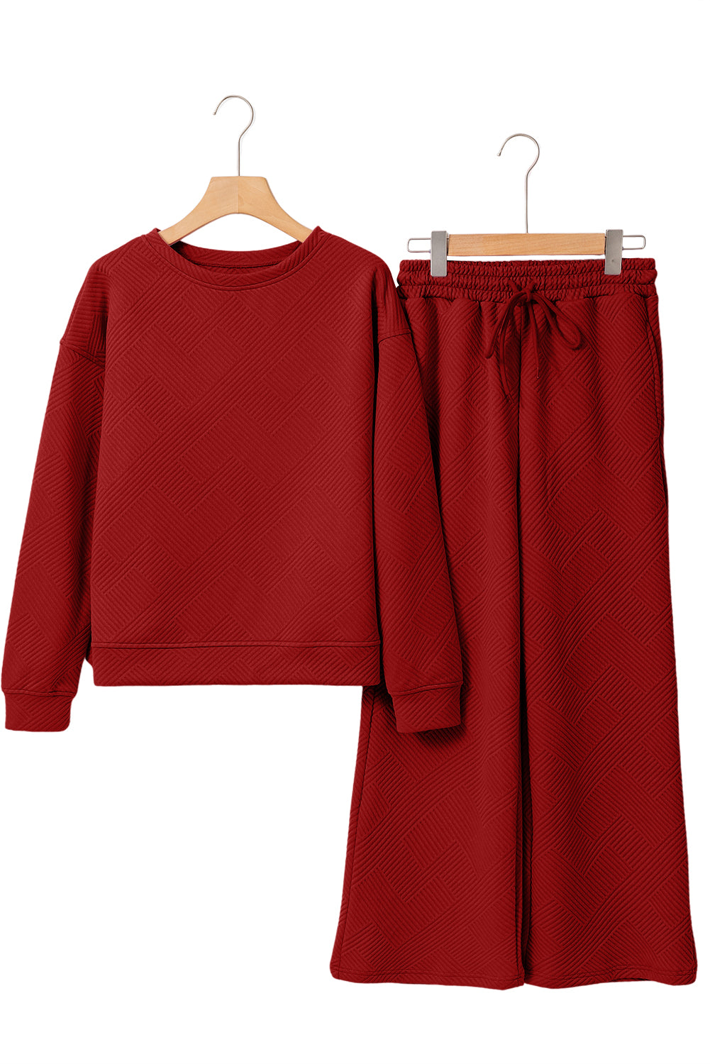 Textured Loose Slouchy Long Sleeve Top and Pants Set