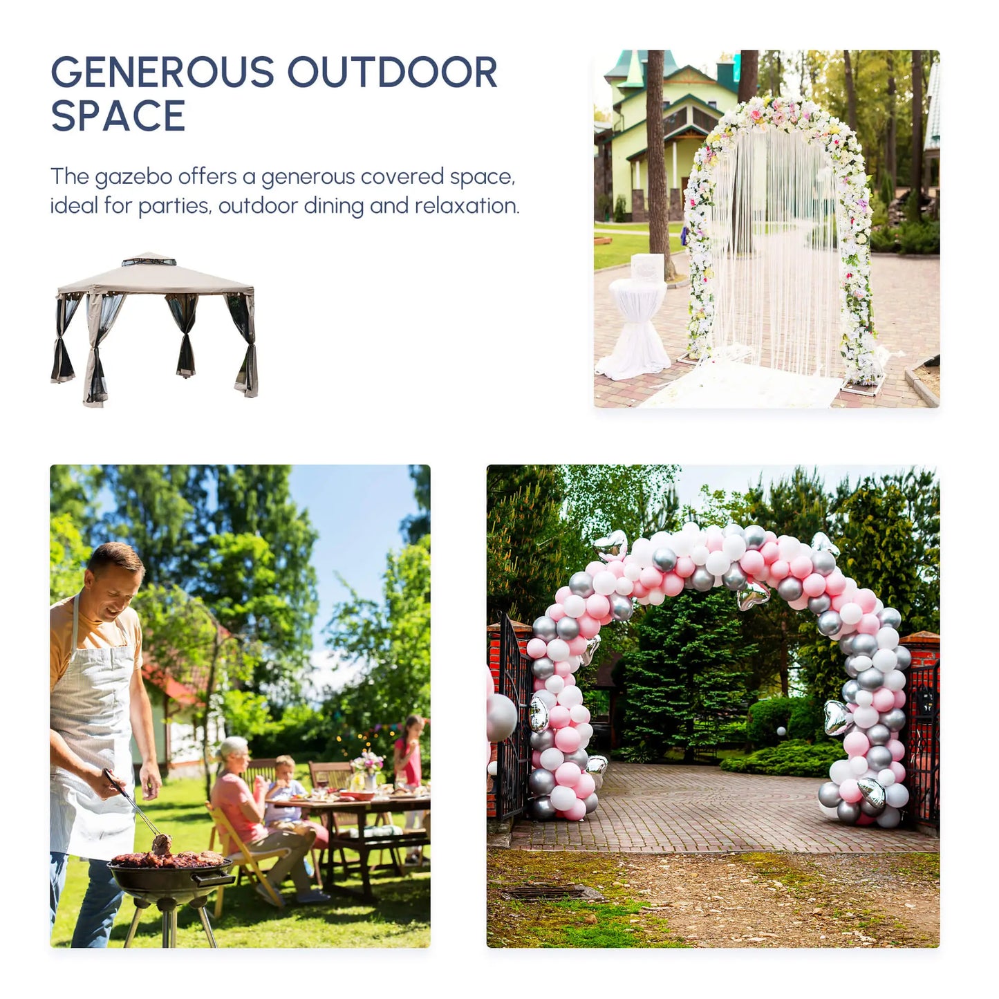 Taupe Outdoor Gazebo - 2-tier Roof with Netting