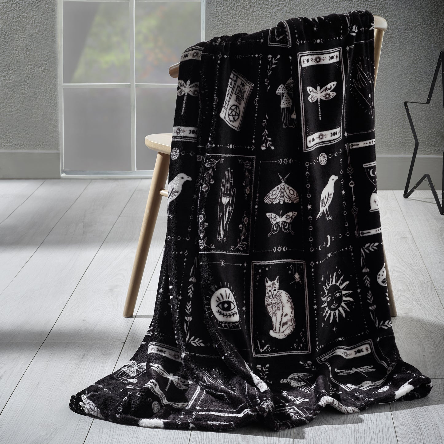 Enchanted Witchcraft Cosy Fleece Blanket Throw in Black by Catherine Lansfield