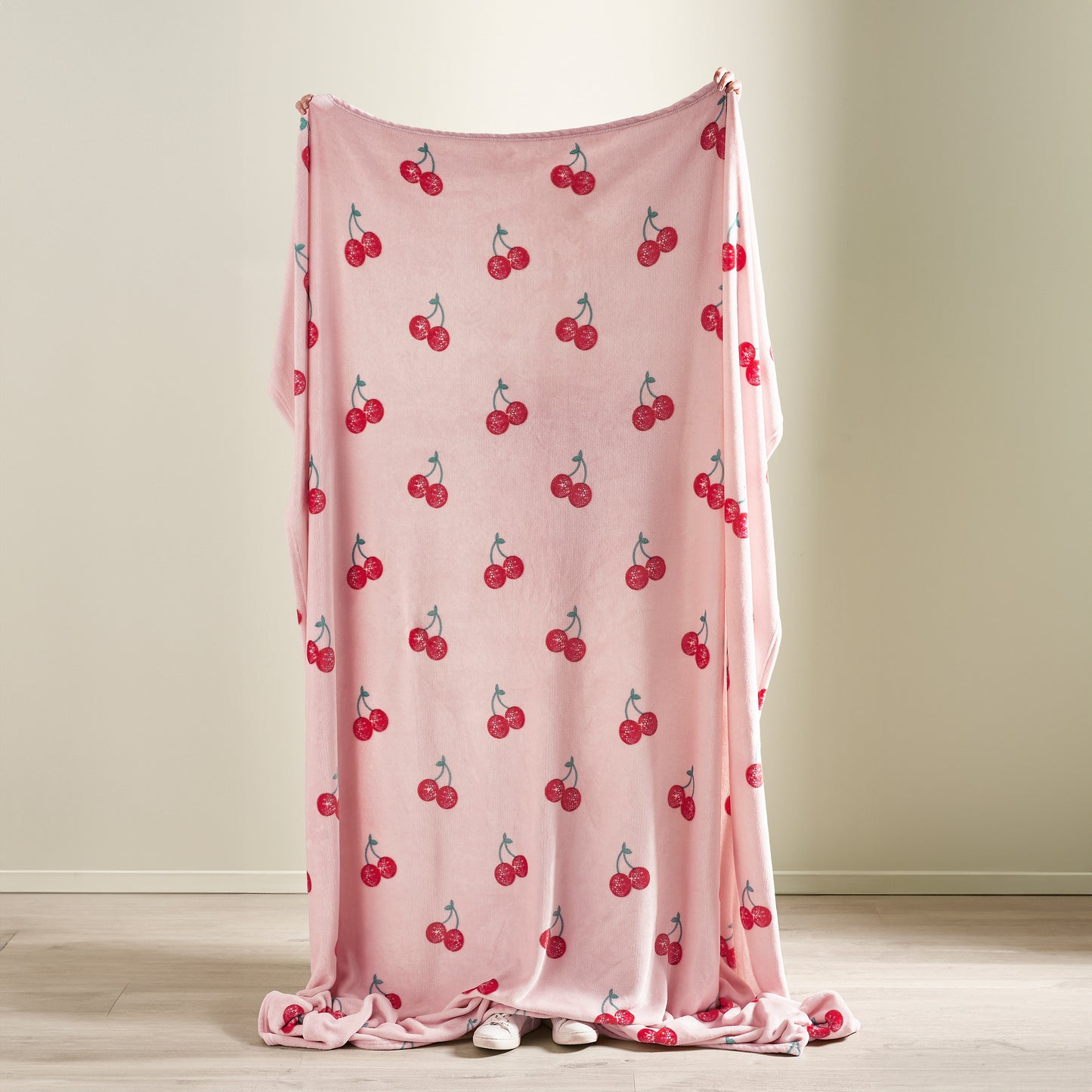 Catherine Lansfield Pink Oversized Disco Cherries Cosy Fleece Blanket Throw