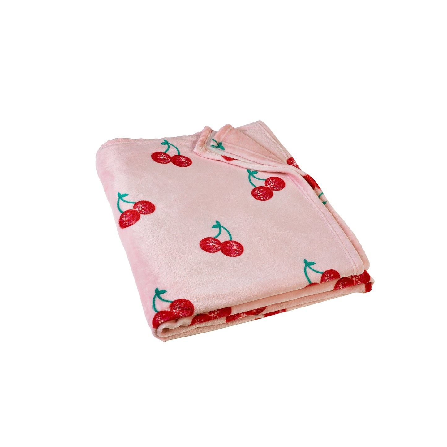 Catherine Lansfield Pink Oversized Disco Cherries Cosy Fleece Blanket Throw