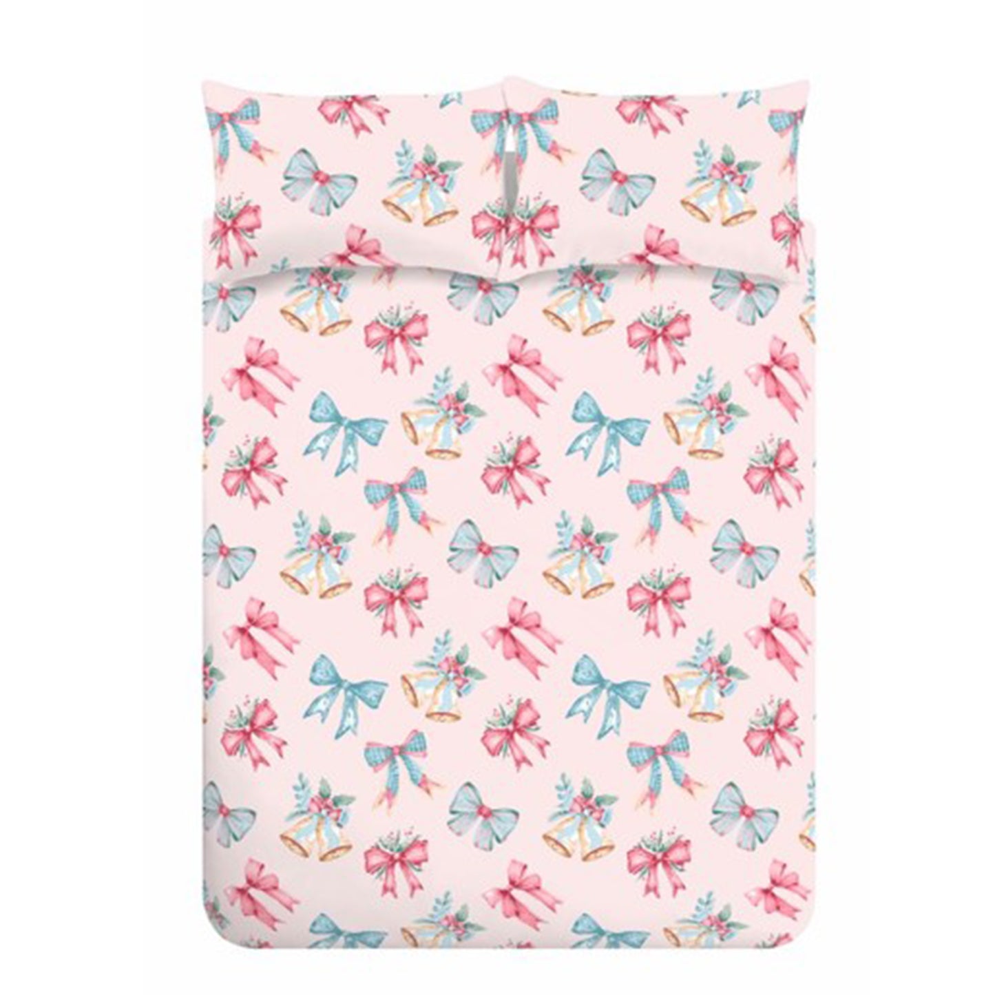 Christmas Bows and Bells Reversible Duvet Cover Set in Pink by Catherine Lansfield