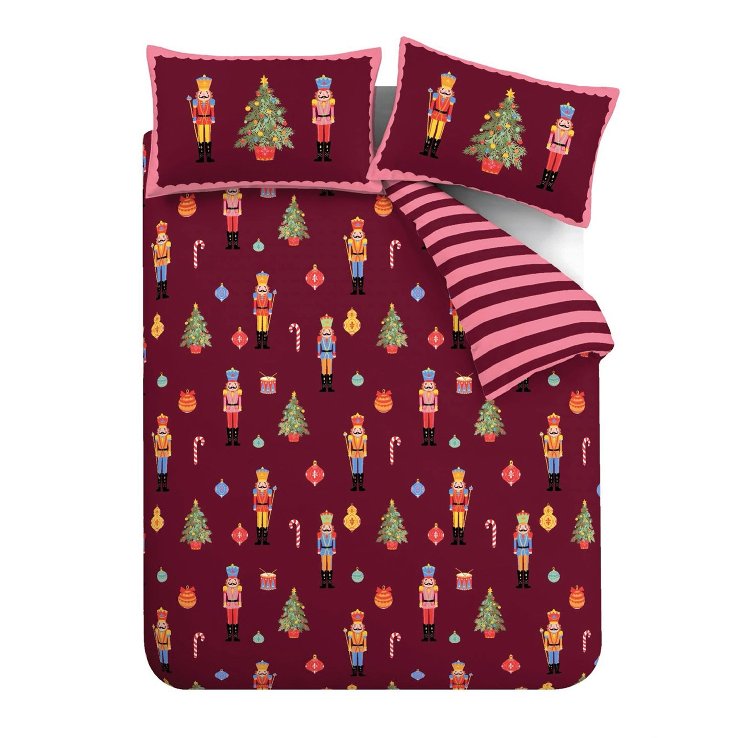 Christmas Nutcracker Stripe Reversible Duvet Cover Set in Plum by Catherine Lansfield