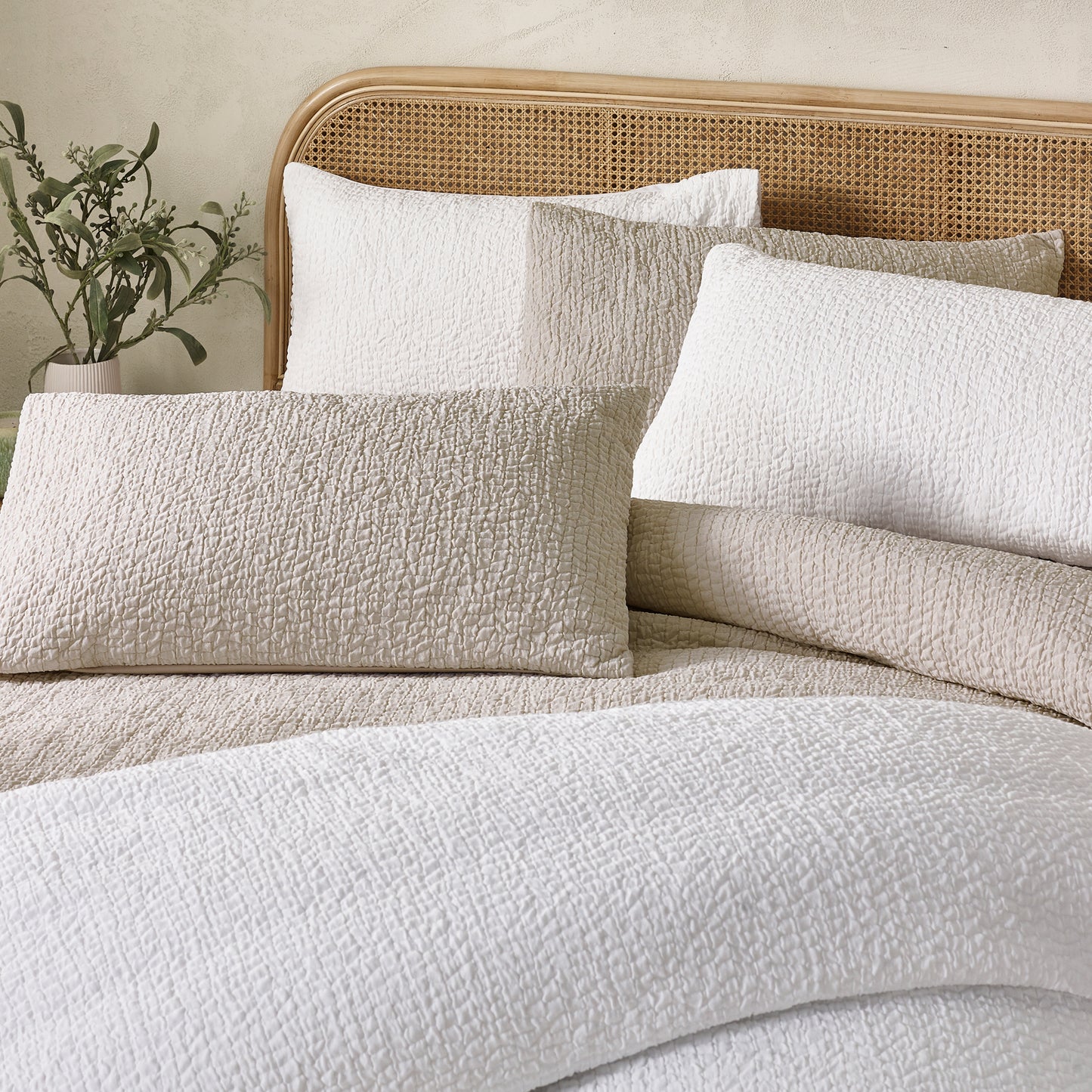 Crinkle Seersucker Duvet Cover Set in Natural by Catherine Lansfield