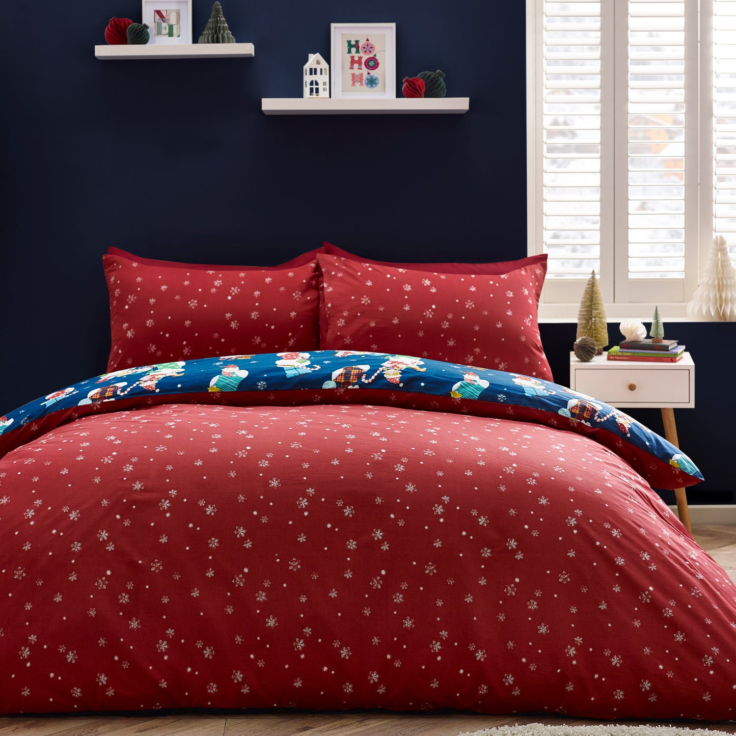 Christmas Elves Cotton Rich Duvet Cover Set in Navy Blue by Catherine Lansfield