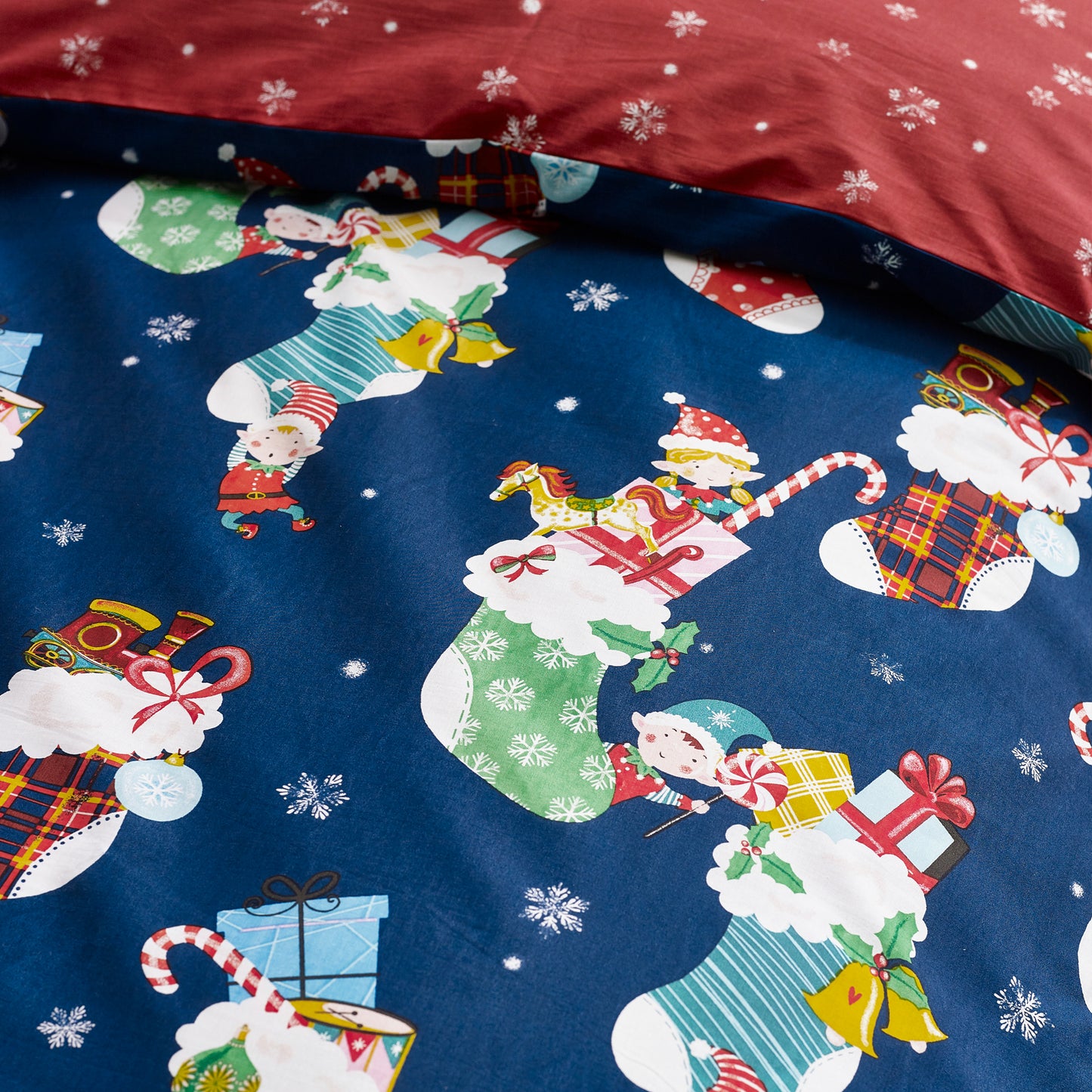 Christmas Elves Cotton Rich Duvet Cover Set in Navy Blue by Catherine Lansfield