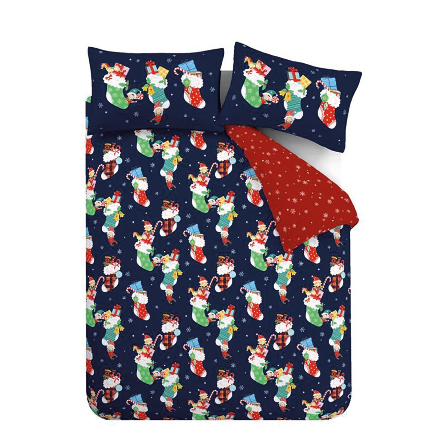 Christmas Elves Cotton Rich Duvet Cover Set in Navy Blue by Catherine Lansfield