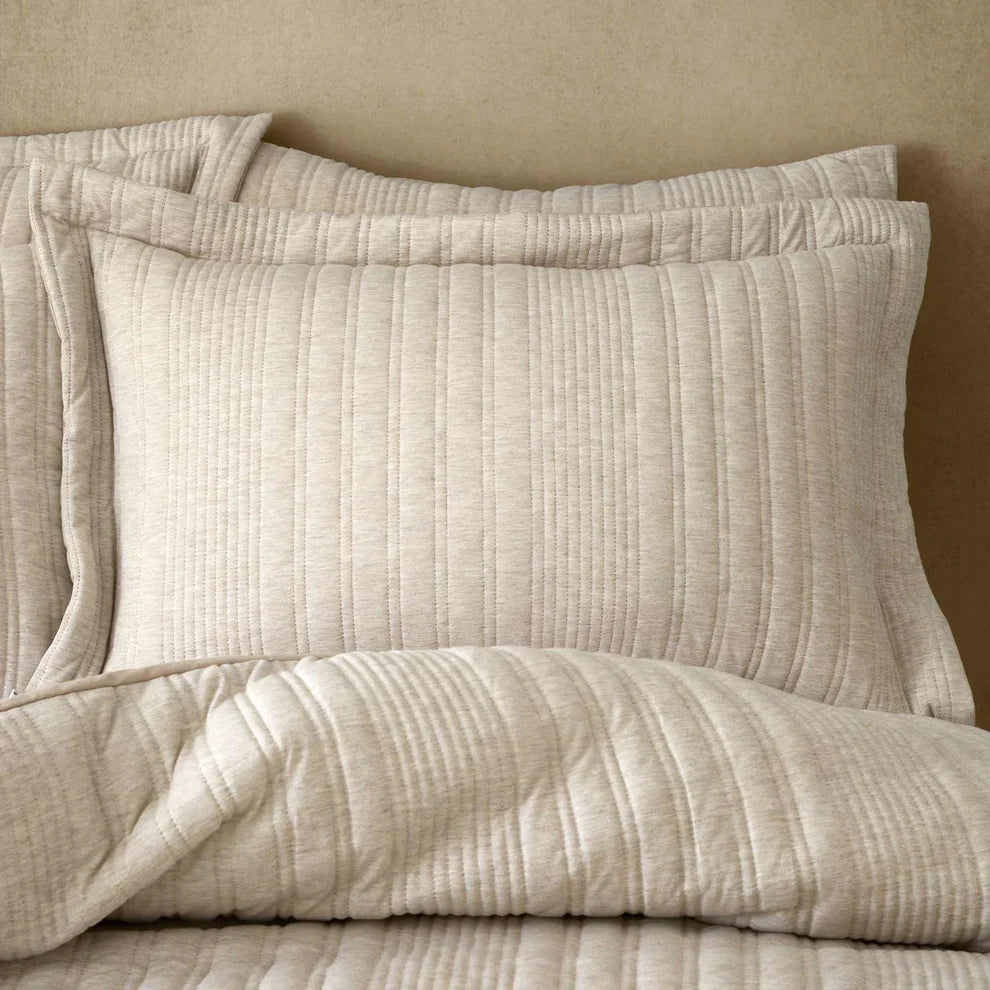 Tamba Jersey Stripe Quilted Oxford Pillowcase Pair in Natural by Pineapple Elephant