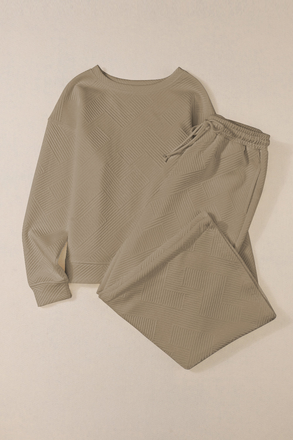 Textured Loose Slouchy Long Sleeve Top and Pants Set