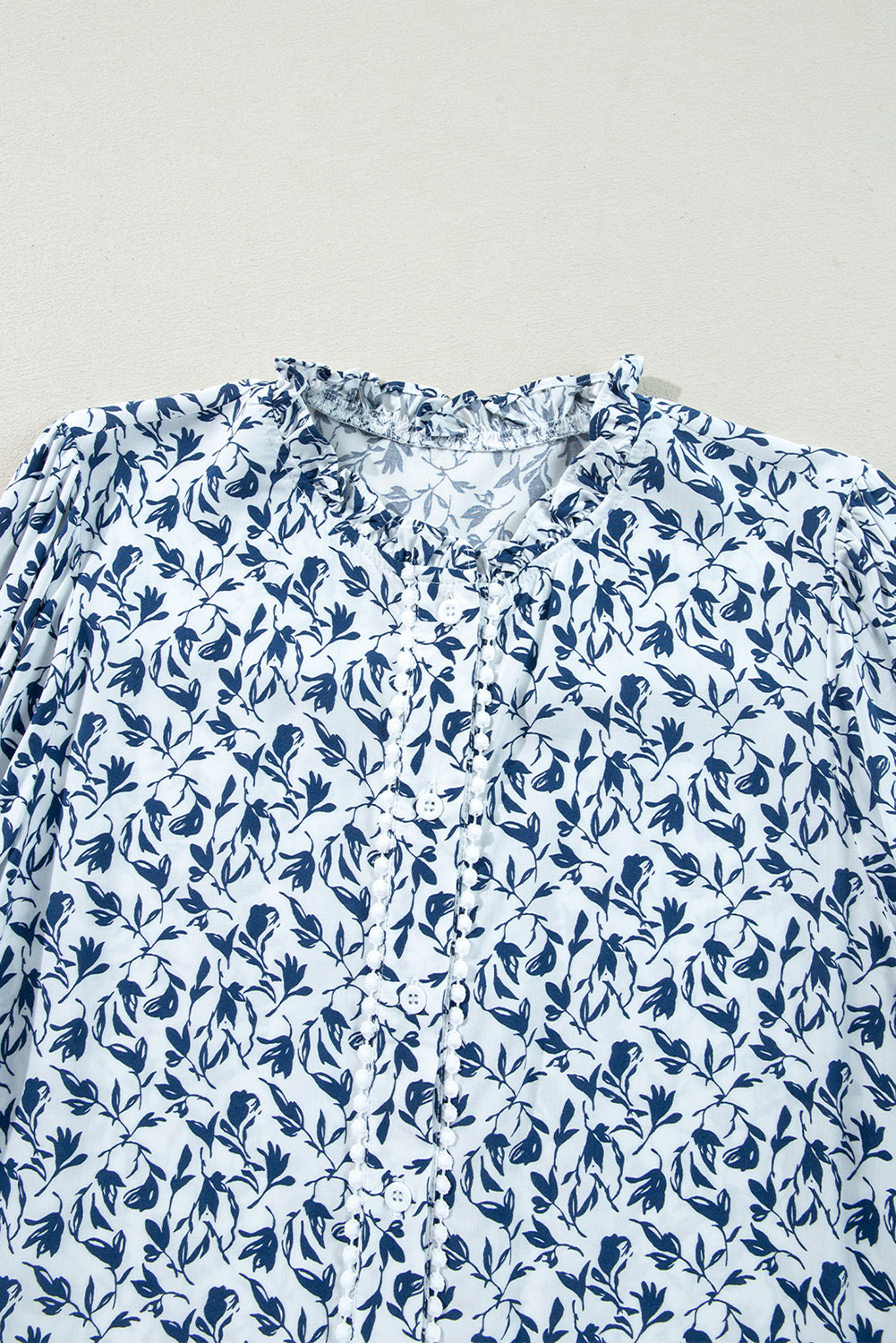 Printed Floral Print Lace Detail Puff Sleeve Shirt