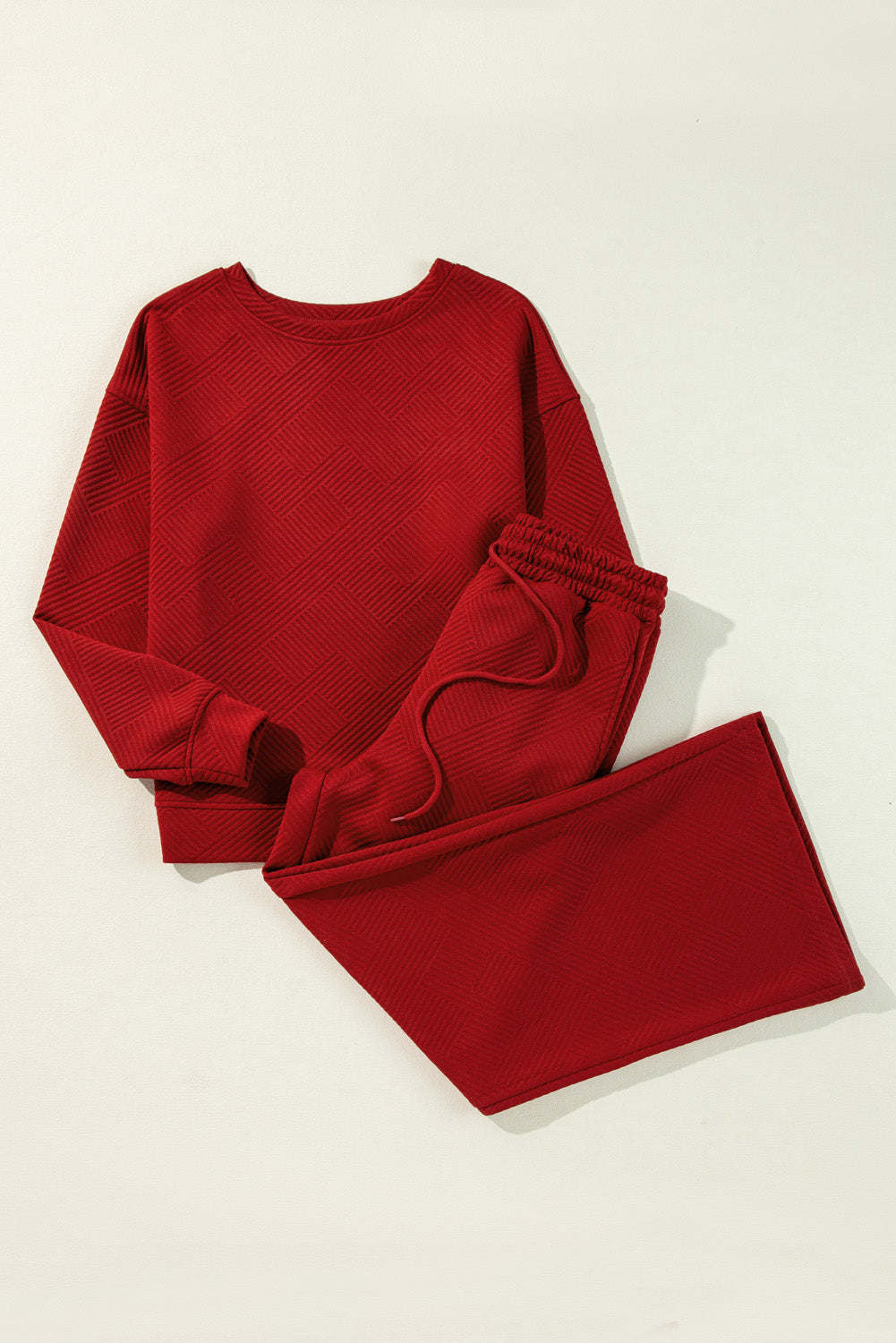 Textured Loose Slouchy Long Sleeve Top and Pants Set