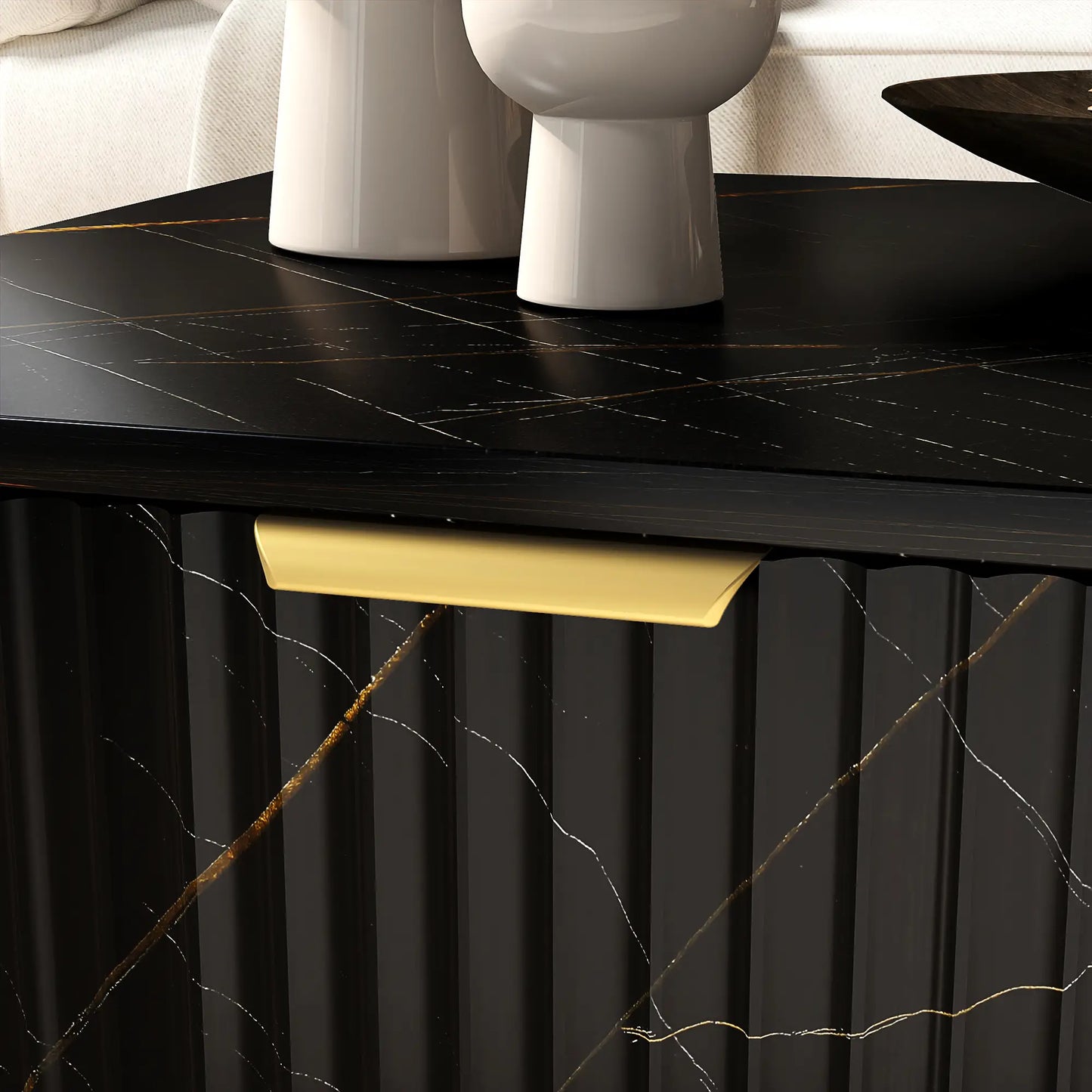 Elegant Marble Effect Storage Coffee Table - Black