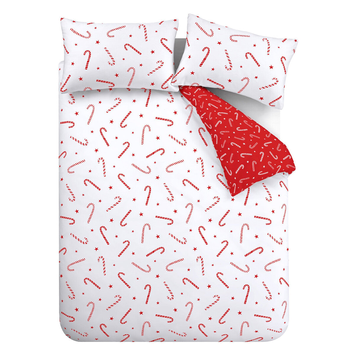 Catherine Lansfield White Christmas Candy Cane Reversible Duvet Cover Set