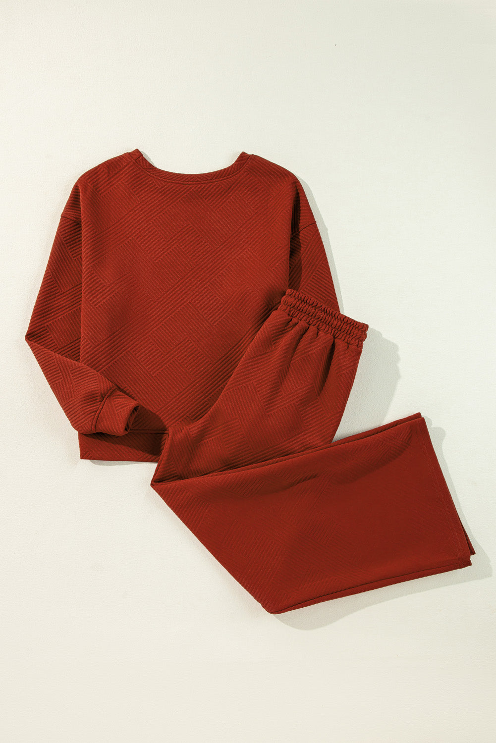 Textured Loose Slouchy Long Sleeve Top and Pants Set