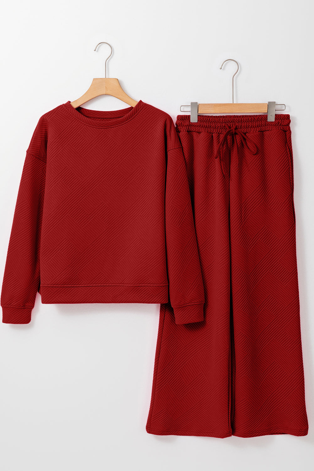 Textured Loose Slouchy Long Sleeve Top and Pants Set
