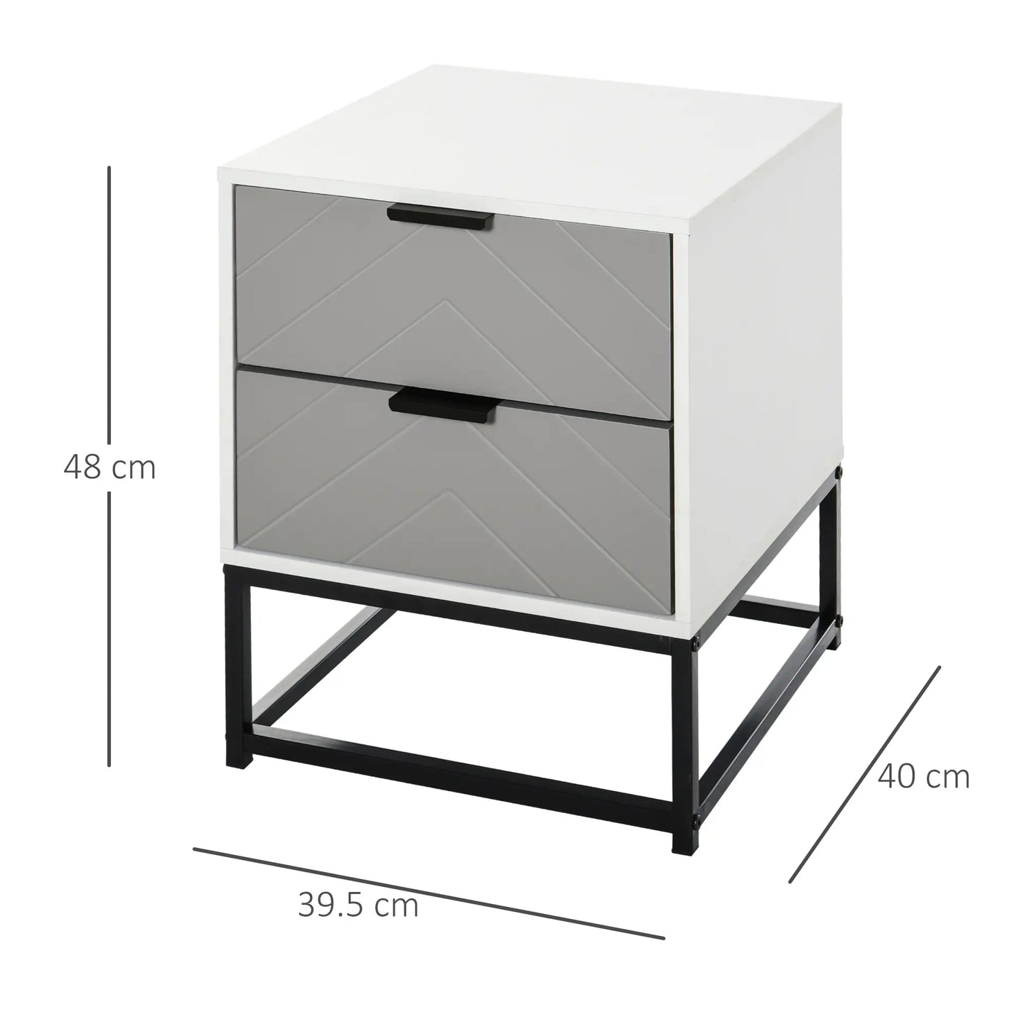 Bedside Cabinet with 2 Drawers - White, Grey, Black