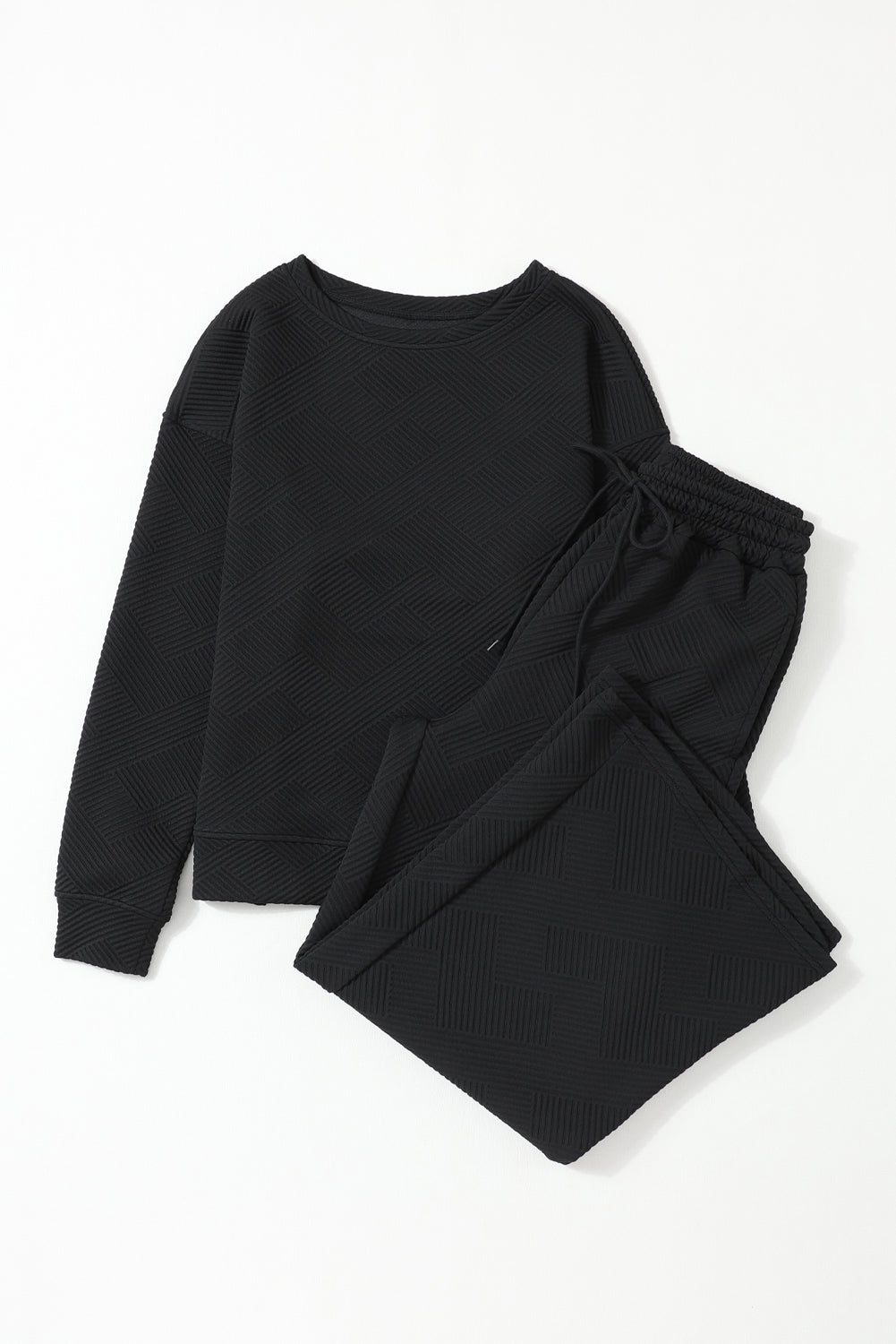 Textured Loose Slouchy Long Sleeve Top and Pants Set