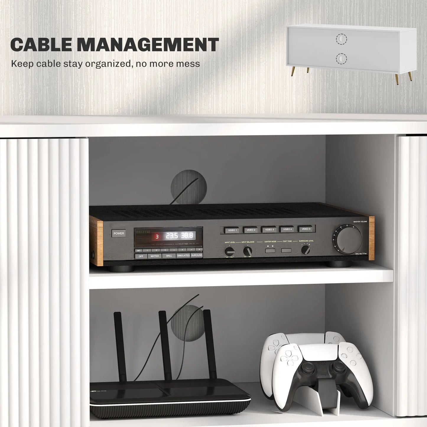 White Modern TV Stand Cabinet for TVs up to 55", TV Unit with 2 Open Shelves and 2 Cabinets