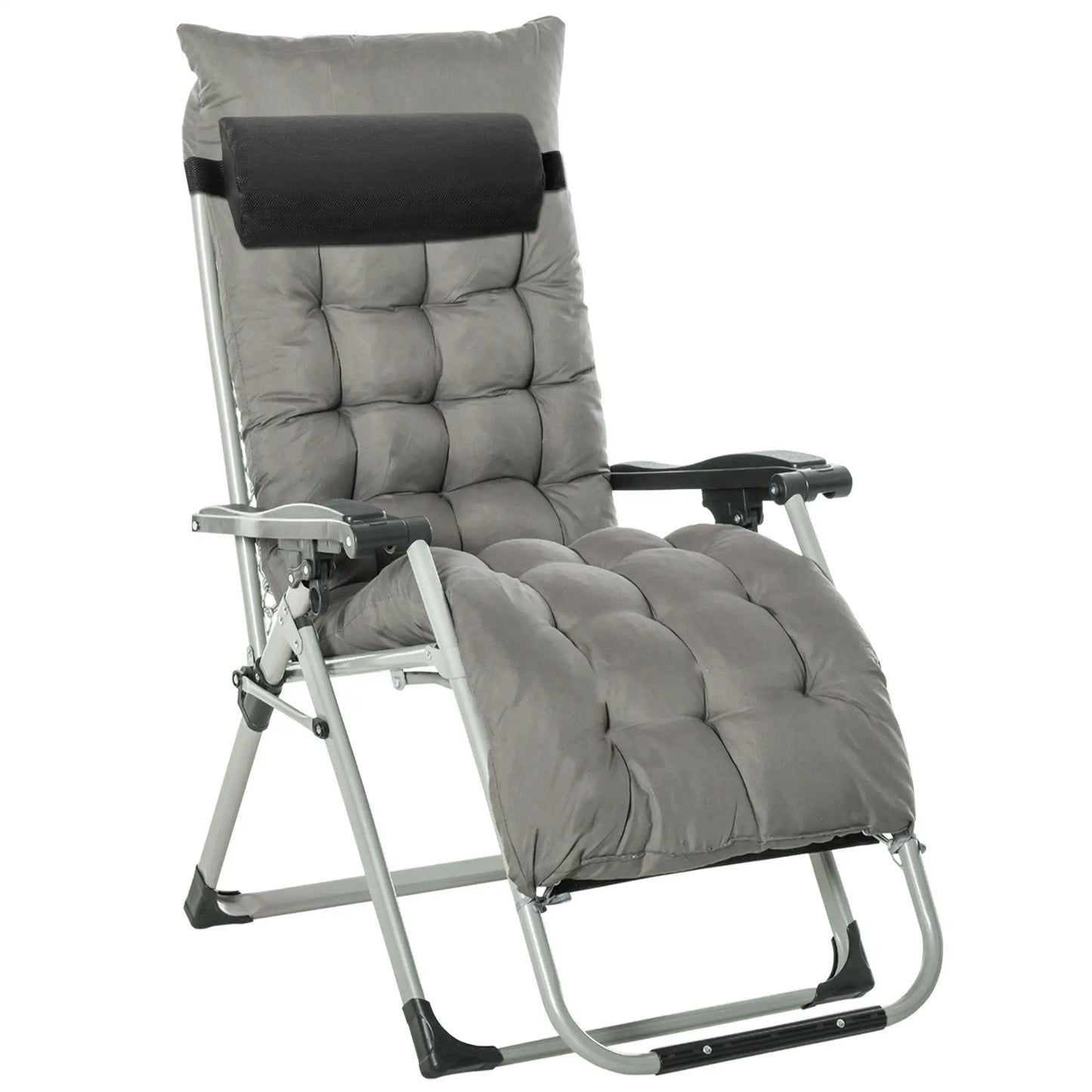 2-Piece Zero Gravity Reclining Garden Chairs with Cushions & Headrests – Folding Sun Loungers - Dark Grey