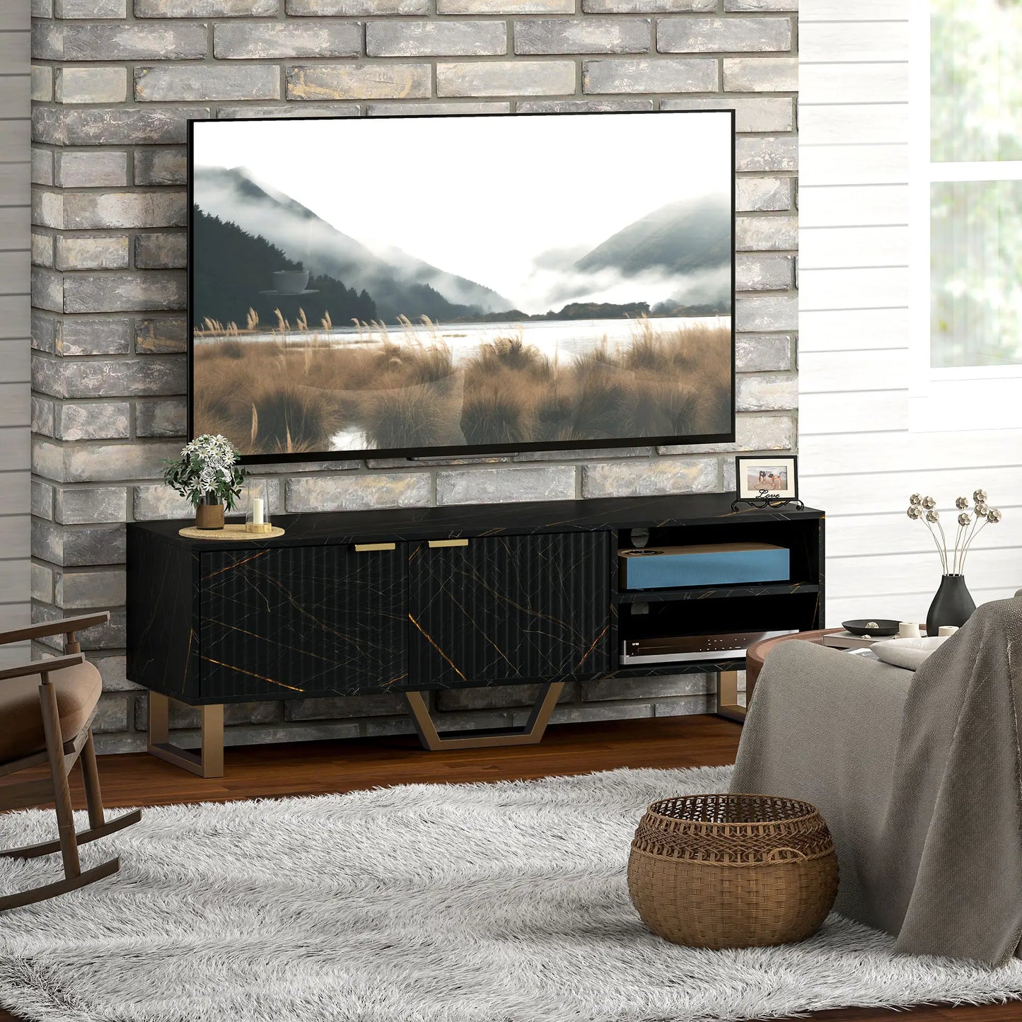 Black Marble Effect TV Stand for up to 70" TVs
