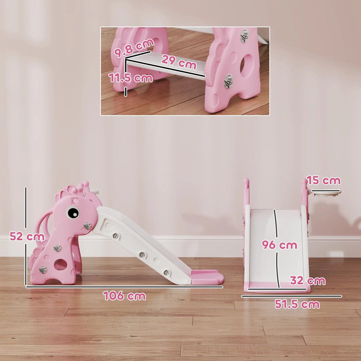 3 in 1 Kids Giraffe Shape Slide with Climber, Basketball Hoop and Ball